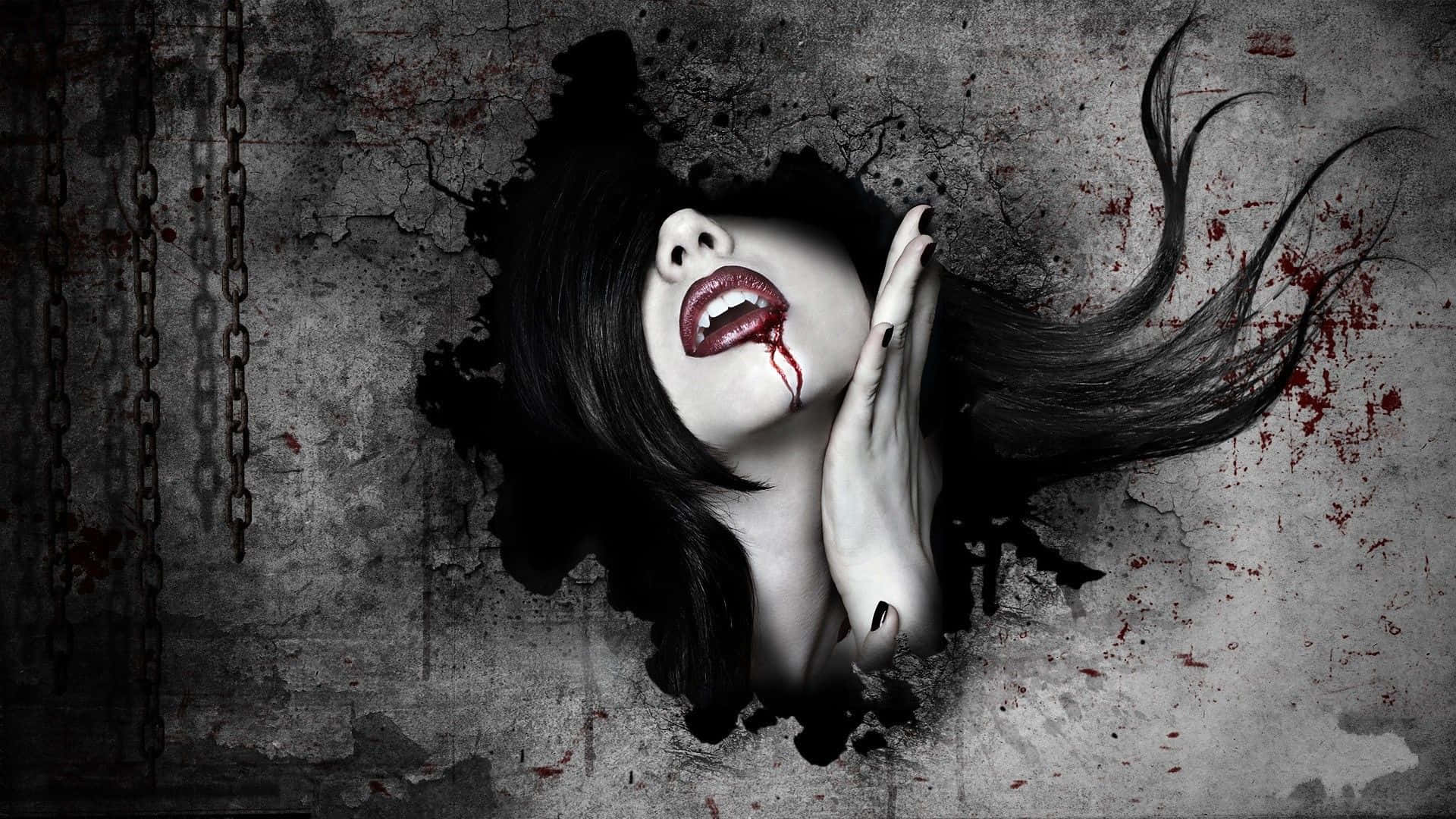 Dark Vampire, foggy graveyard, broken concrete wall, Full HD Desktop Wallpaper