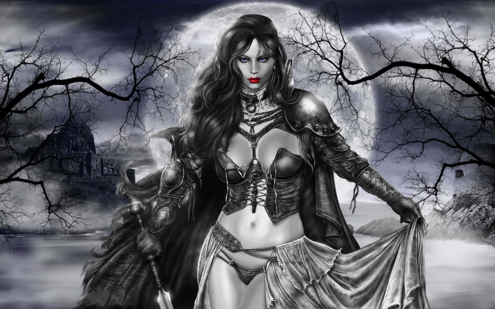 Dark Vampire, full moon, haunting forest, HD Desktop Wallpaper