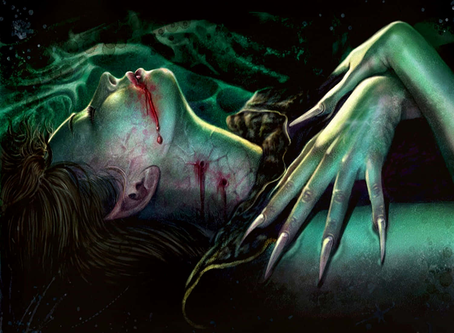 Dark Vampire, pale woman, long dark hair, HD Desktop Wallpaper