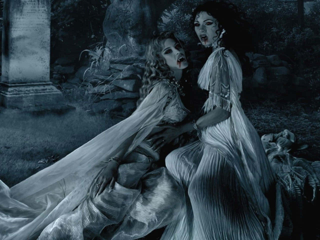 Dark Vampire, misty graveyard, moonlight, HD Desktop Wallpaper