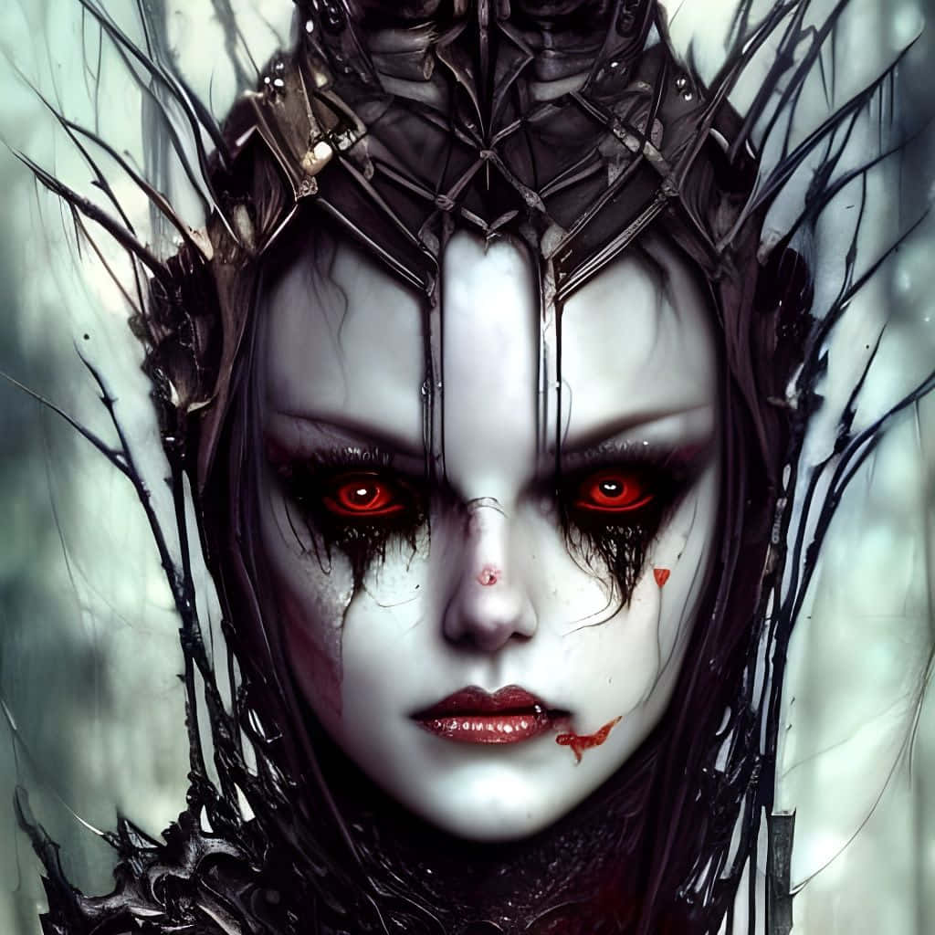 Dark Vampire, glowing red eyes, dark thorn-like hair, SD Desktop Wallpaper