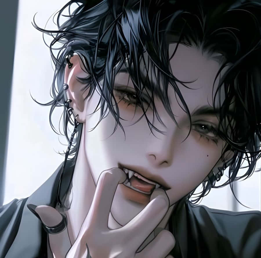 dark vampire aesthetic, anime male, sharp fangs, SD Desktop Wallpaper