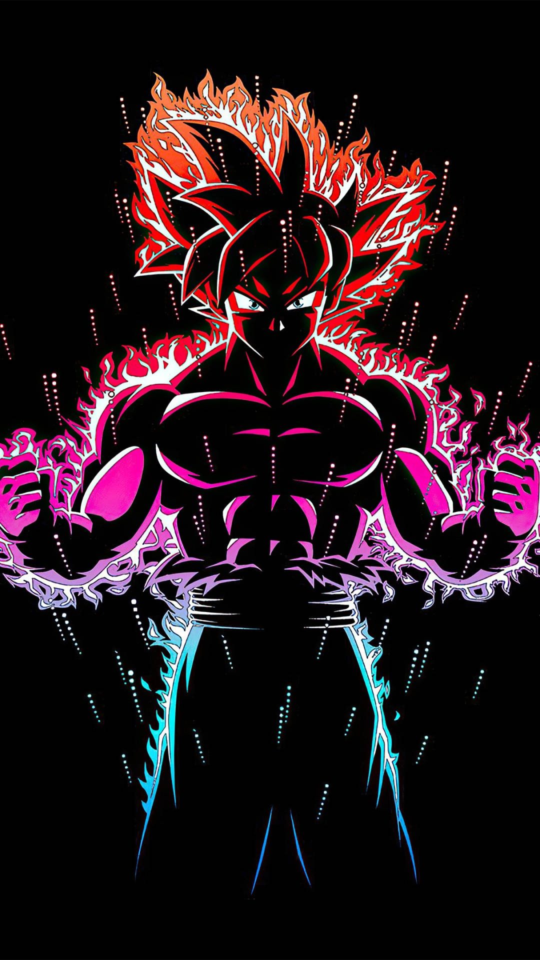 Dark Vegeta, fiery red hair, glowing pink and blue energy aura, Full HD Phone Wallpaper