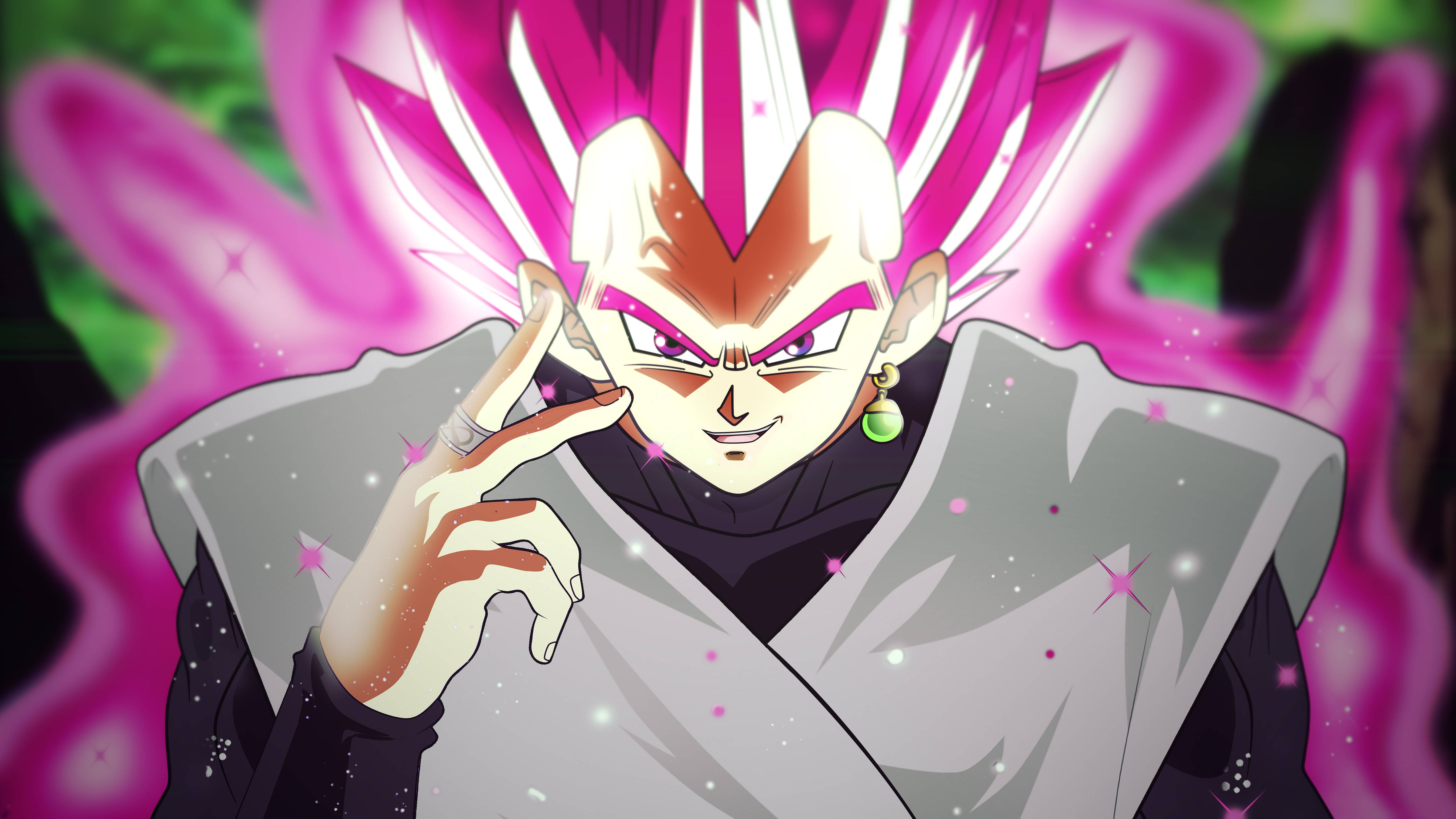 Dark Vegeta, spiky pink hair, glowing aura, 5K Desktop Wallpaper