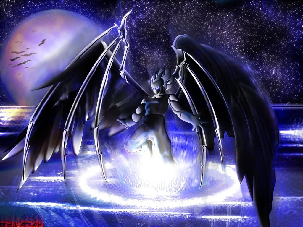 Dark Vegeta, glowing blue energy, starry night sky, SD Desktop Wallpaper