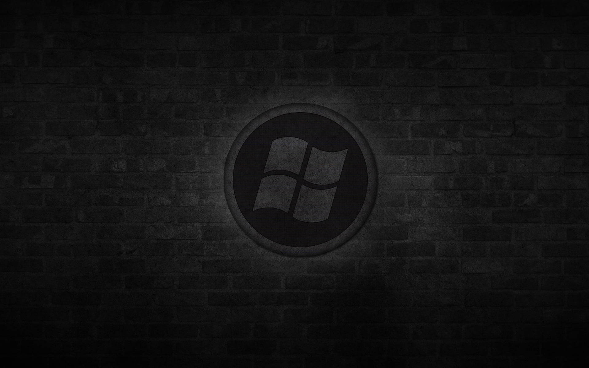 Windows logo, dark brick wall, dimly lit, Full HD Desktop Wallpaper