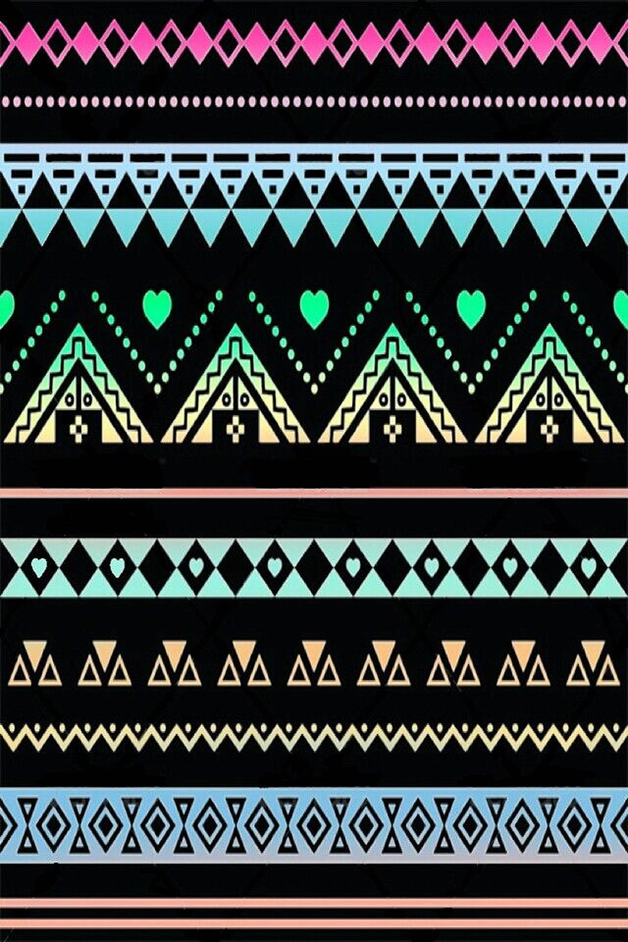 dark tribal pattern, pink, teal, Full HD Phone Wallpaper
