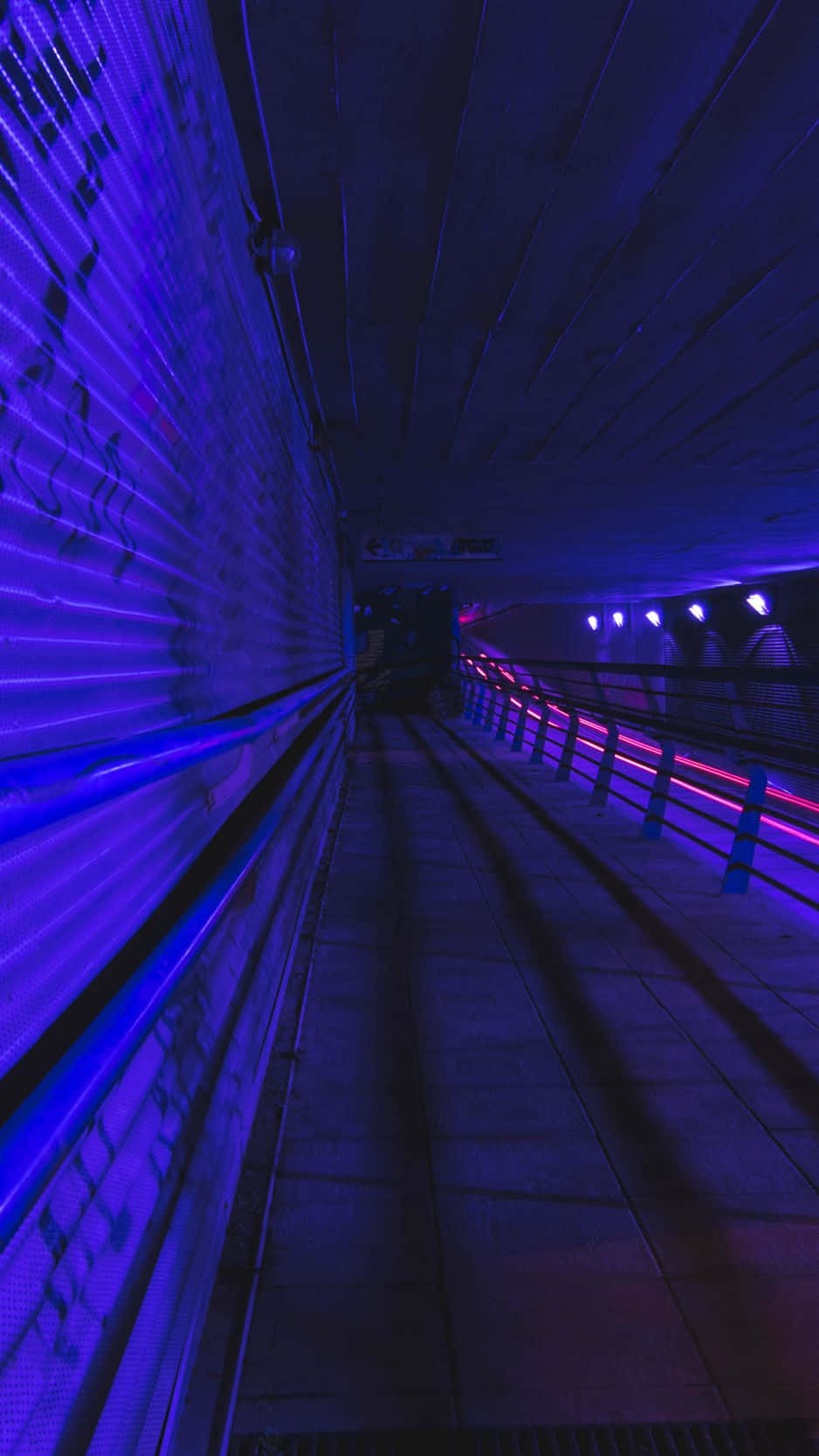 neon-lit urban tunnel, vibrant purple and pink lights, tiled walls, HD Phone Wallpaper