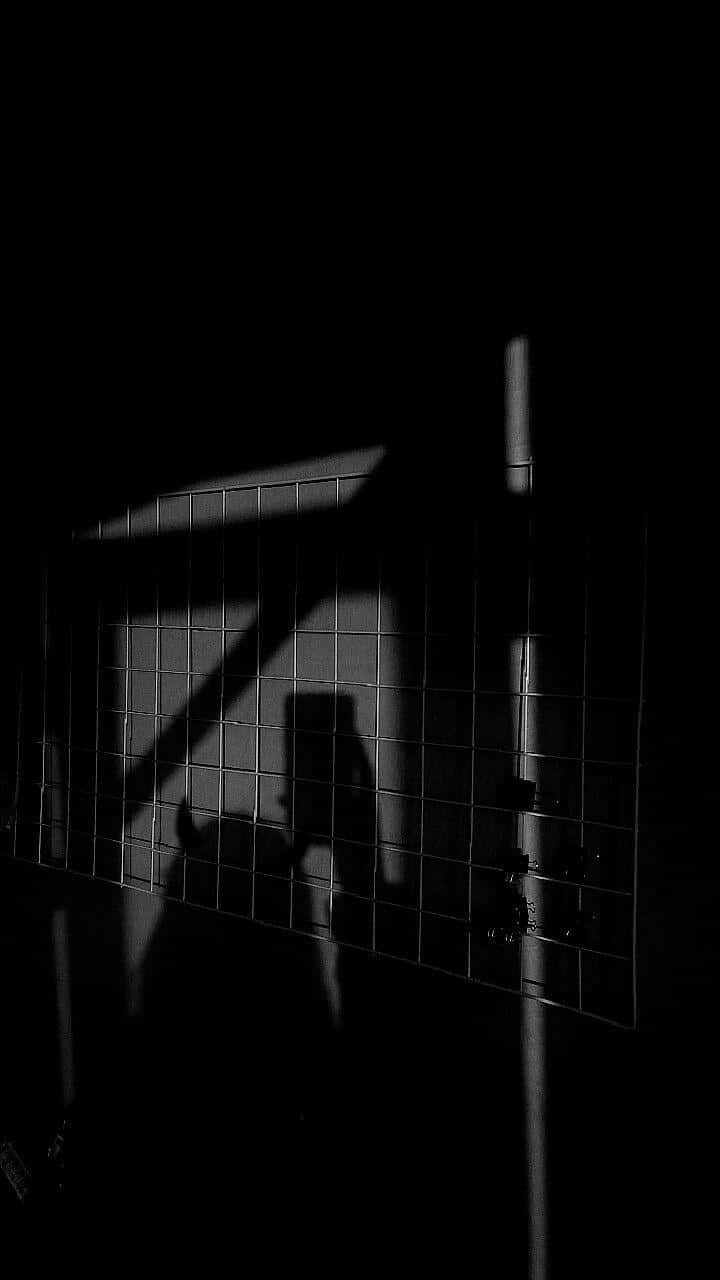 grid fence, sharp geometric shadows, dark wall, HD Phone Wallpaper