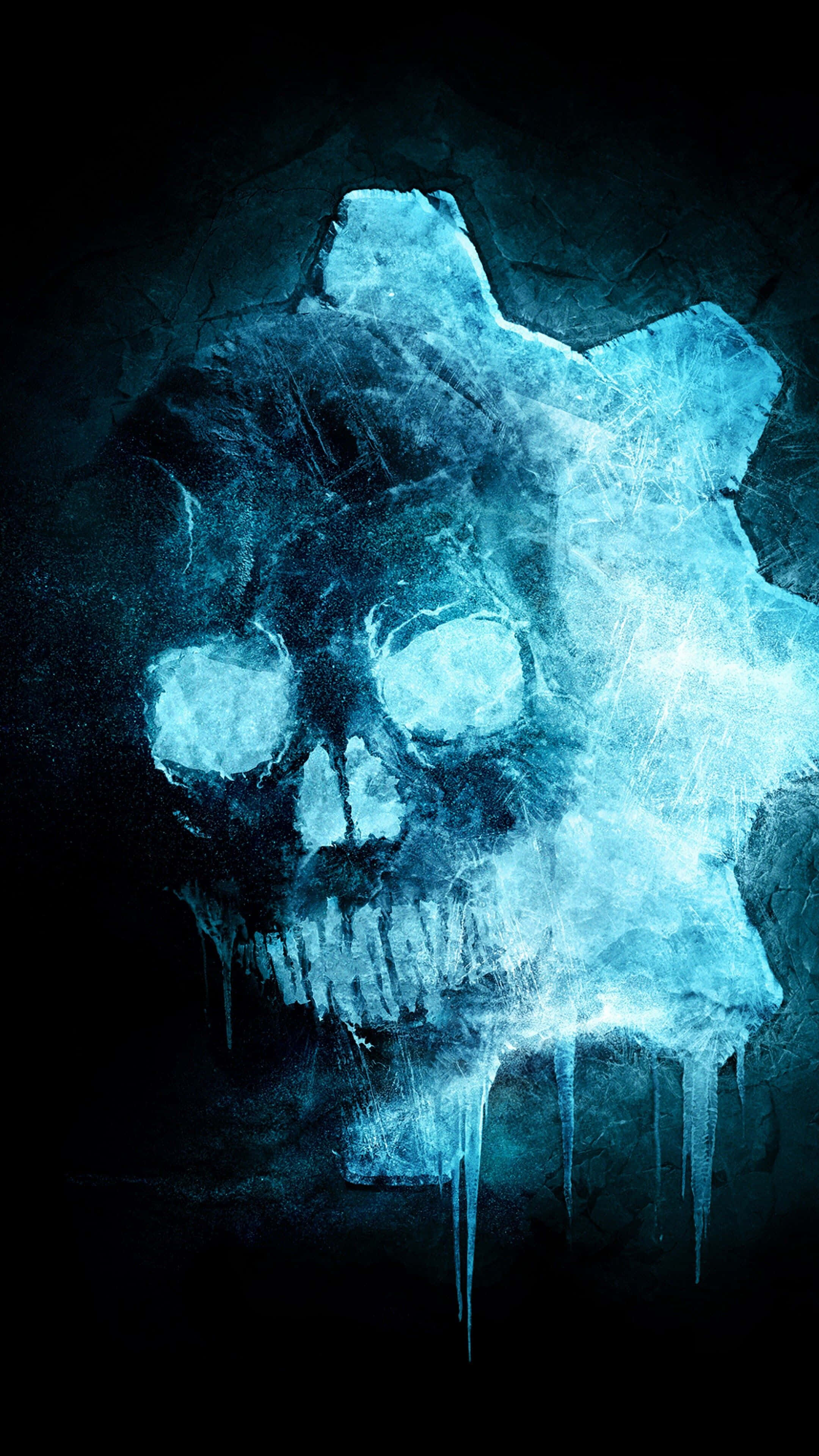 Dark War, chilling blue skull, ice, 4K Phone Wallpaper