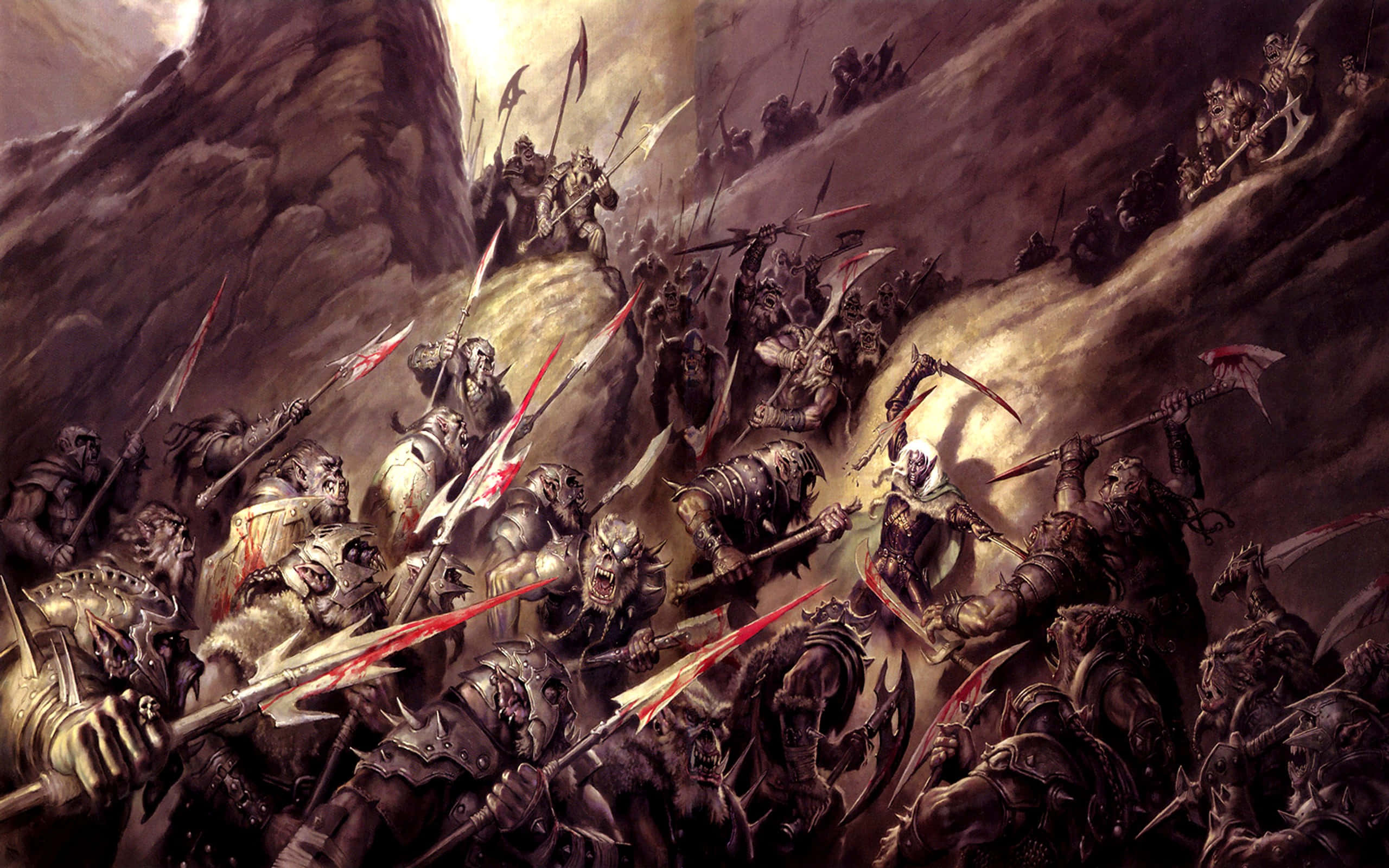 Dark War, mountain pass, stormy sky, 2K Desktop Wallpaper