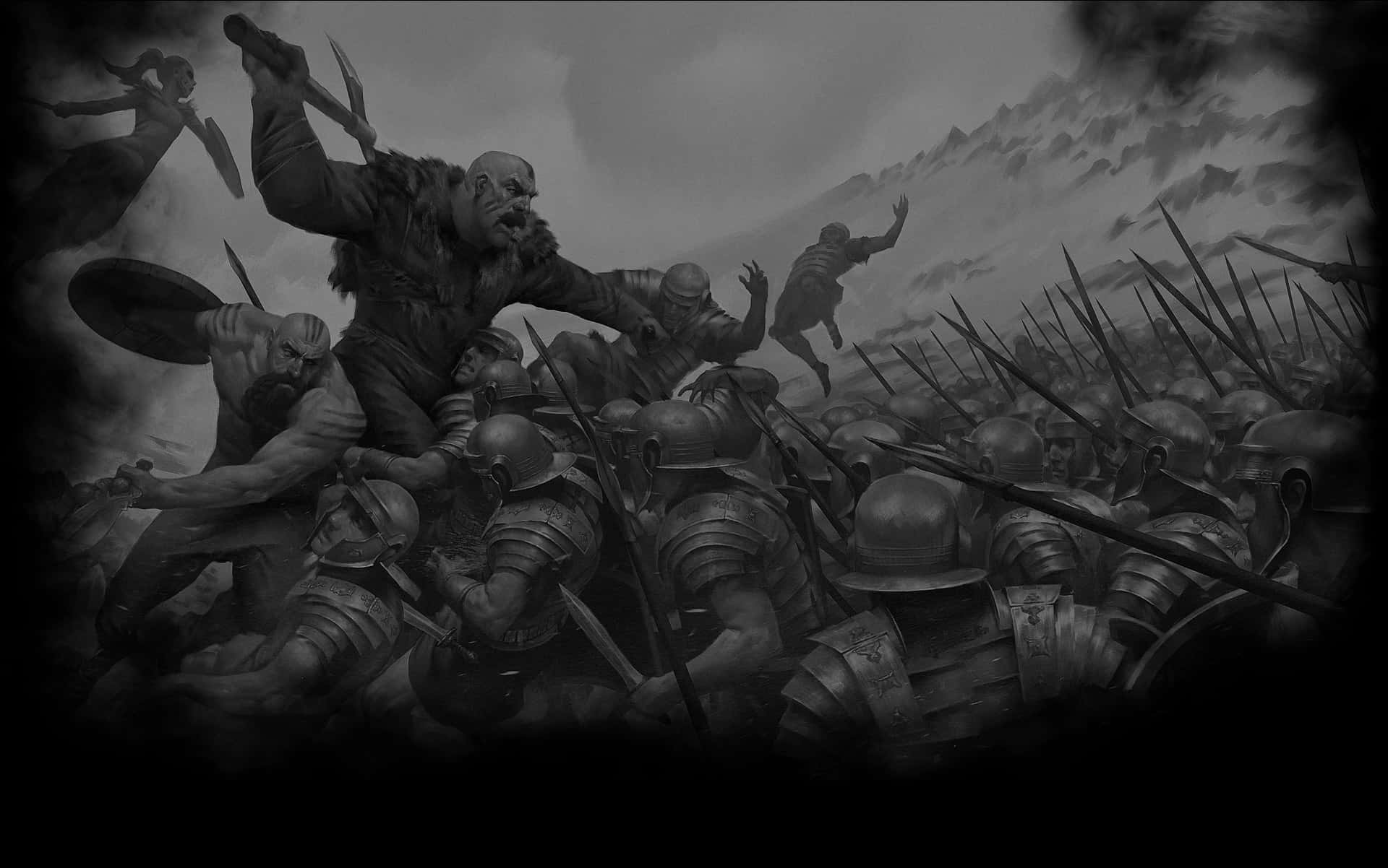 Dark War, monochrome illustration, brutal battle scene, Full HD Desktop Wallpaper