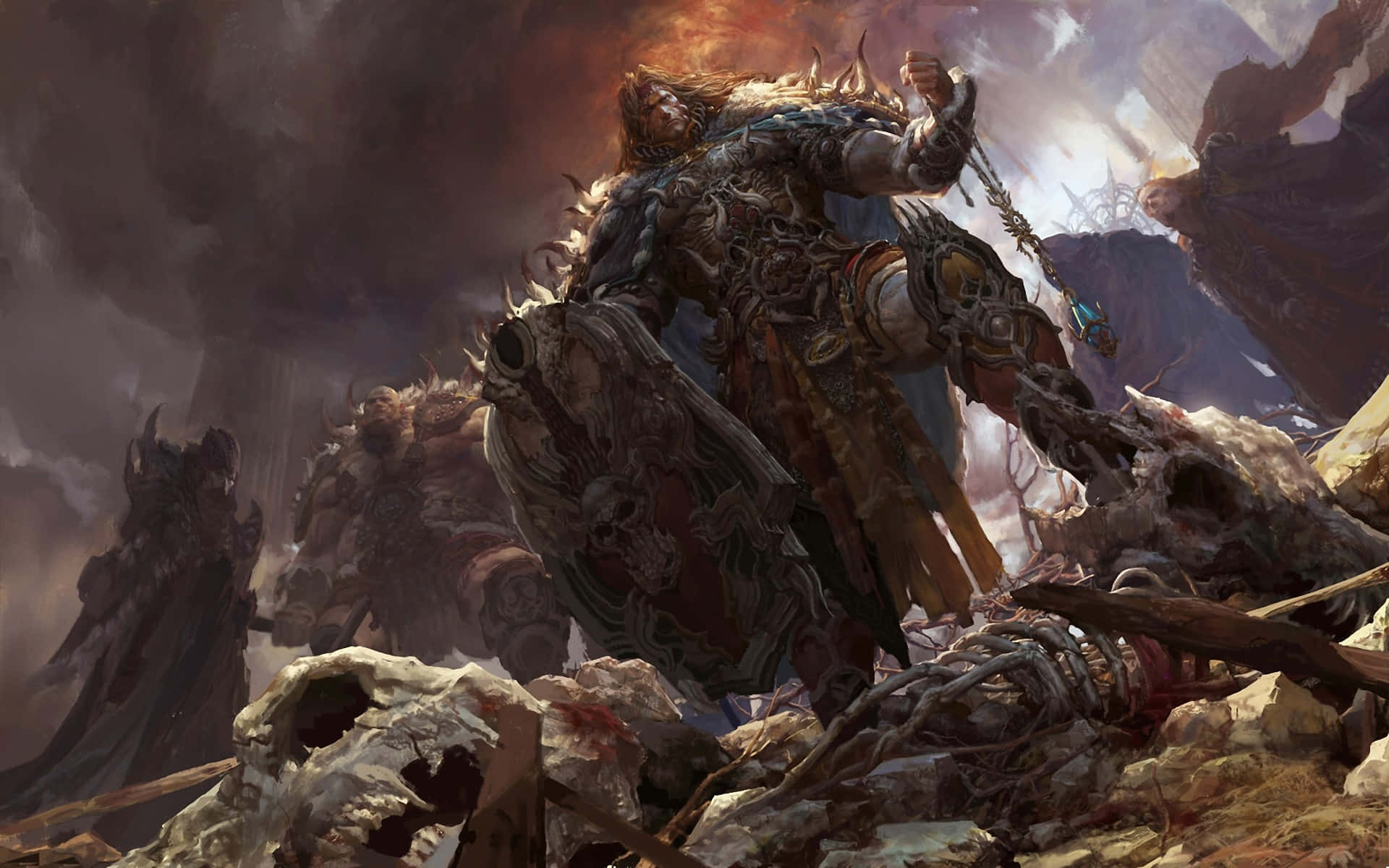Dark War, spiked helmet, sword, Full HD Desktop Wallpaper