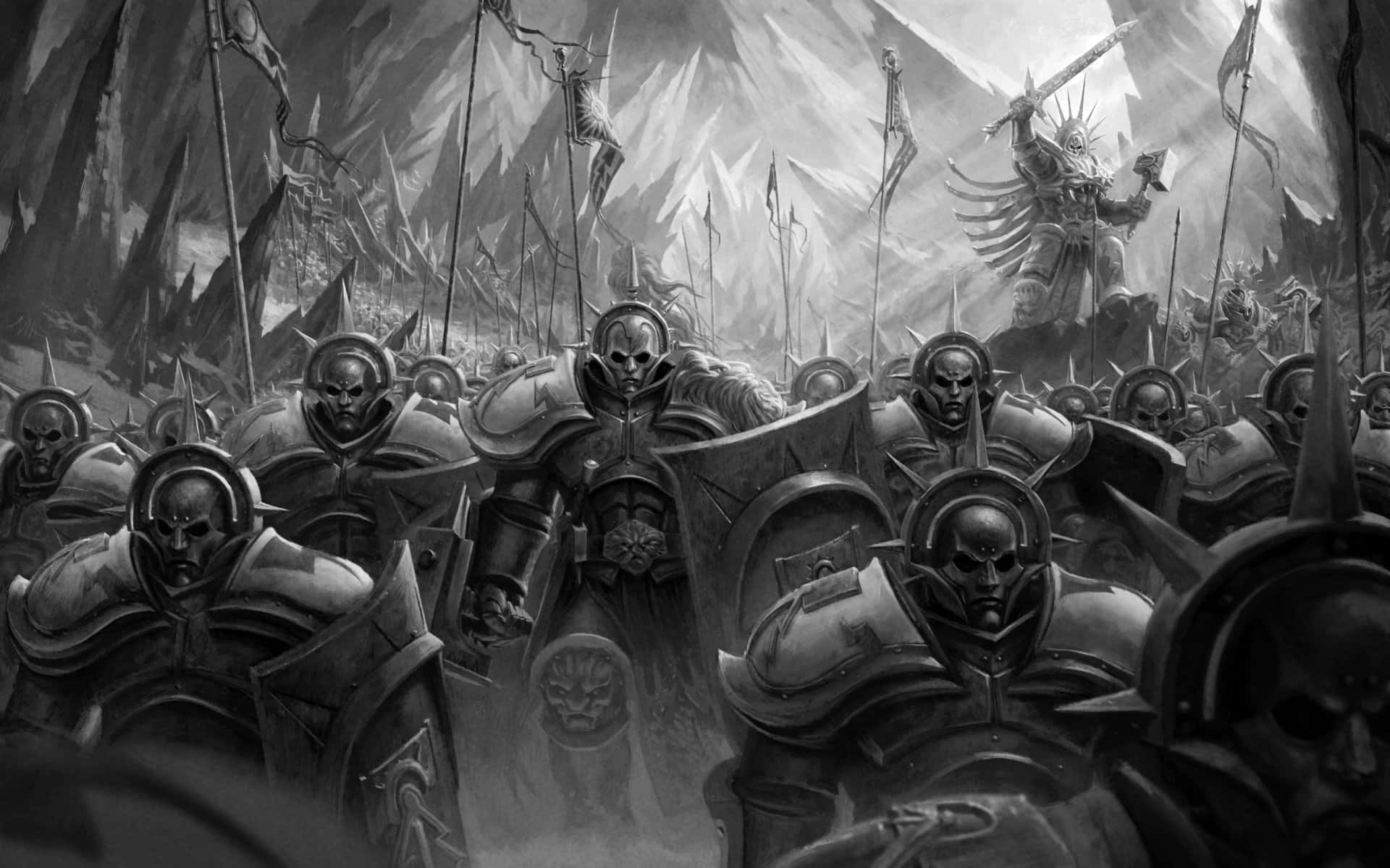 Dark War, skull helmets, monochrome army, Full HD Desktop Wallpaper