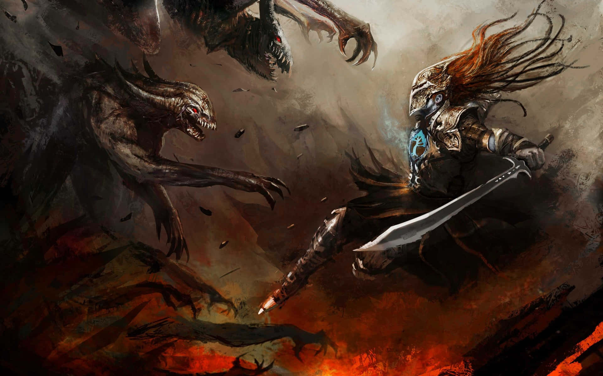 Dark War, ornate armor, monstrous beasts, Full HD Desktop Wallpaper