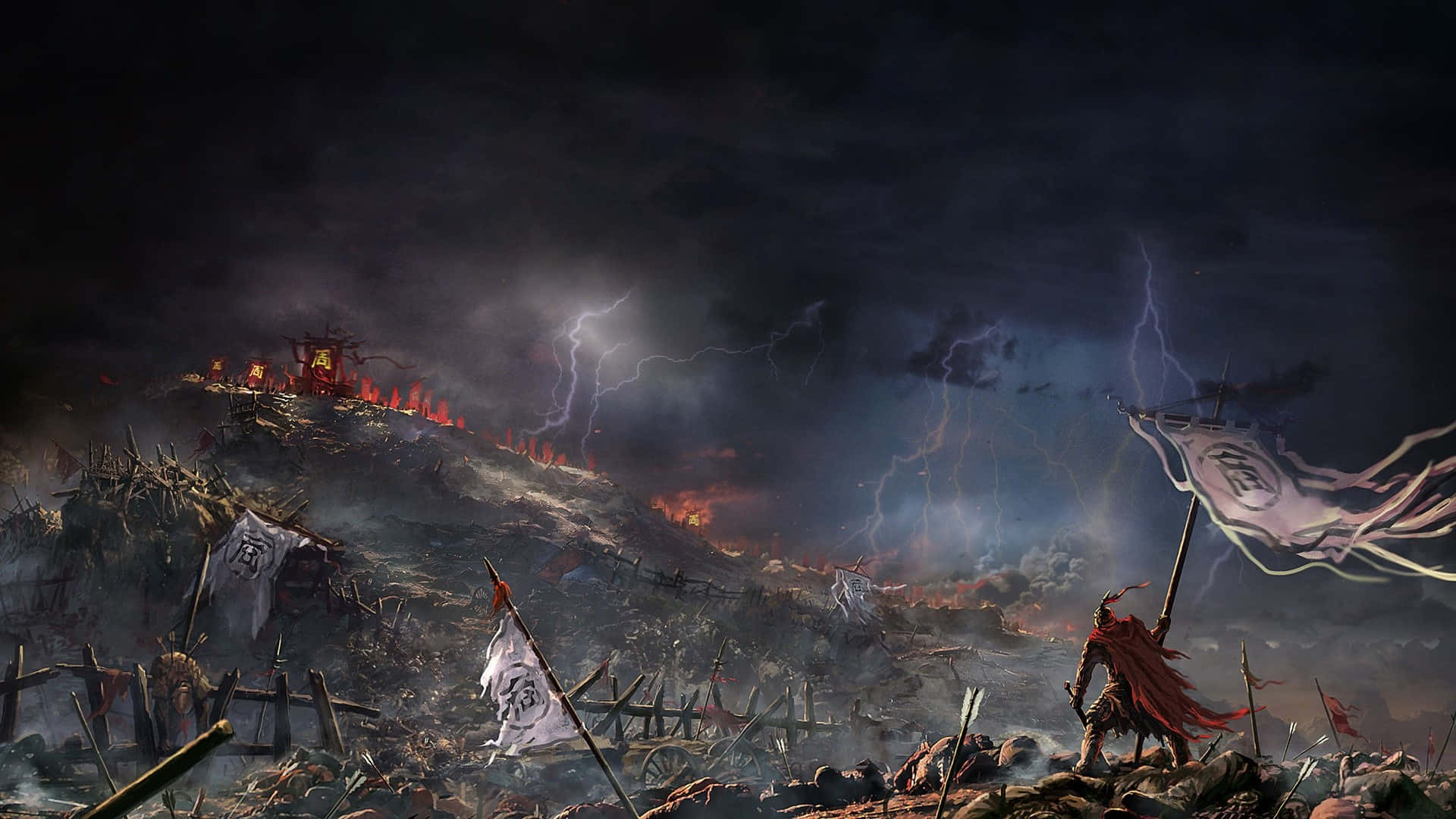 Dark War, red cape, battlefield, Full HD Desktop Wallpaper