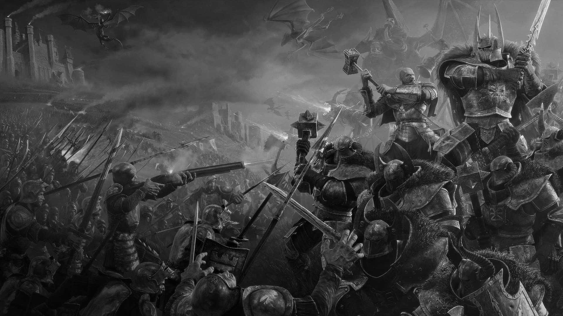 Dark War, monochrome, armored warriors, Full HD Desktop Wallpaper