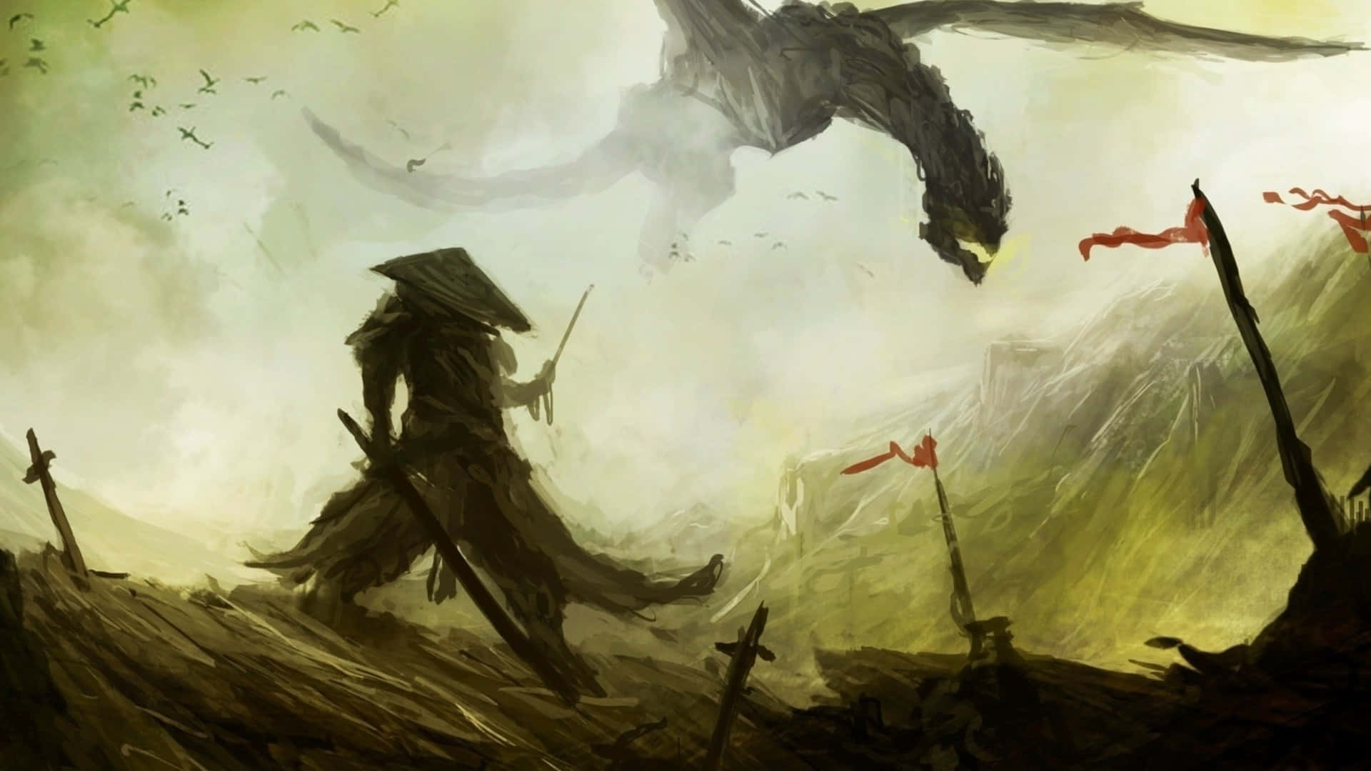 Dark War, conical hat, battlefield, Full HD Desktop Wallpaper