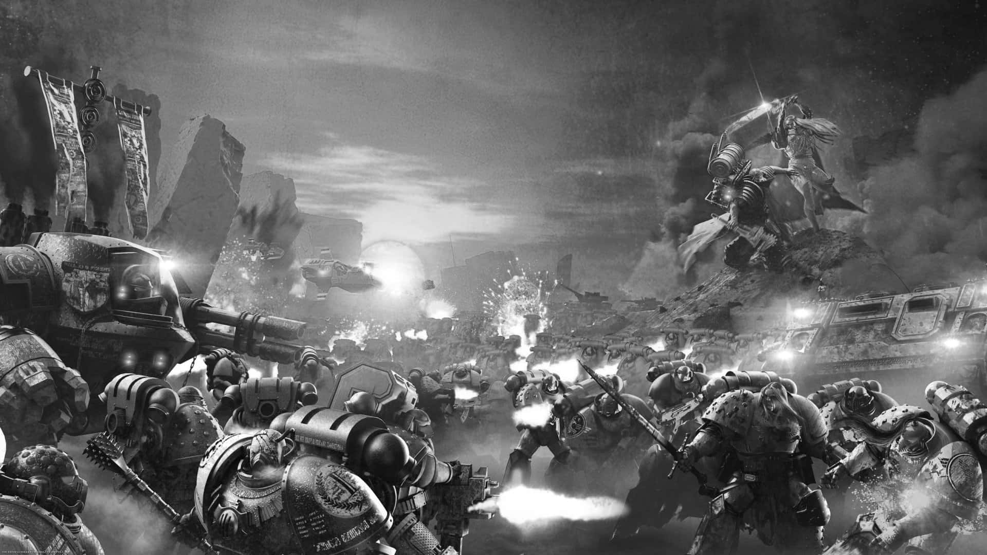 Dark War, monochrome battlefield, explosions, Full HD Desktop Wallpaper