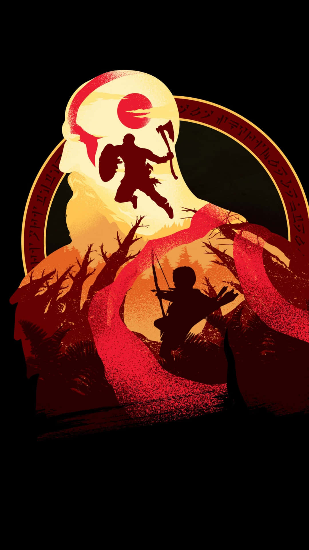 Dark War, glowing sun, circular frame, Full HD Phone Wallpaper