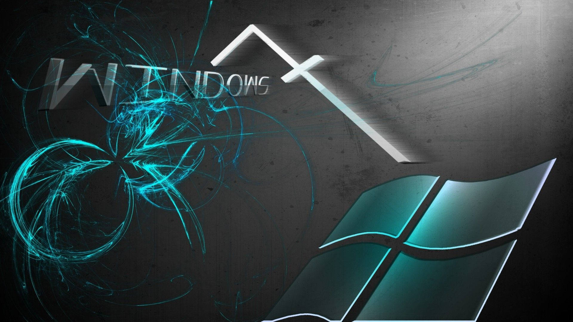 Windows 7, glowing cyan energy swirls, dark textured background, Full HD Desktop Wallpaper