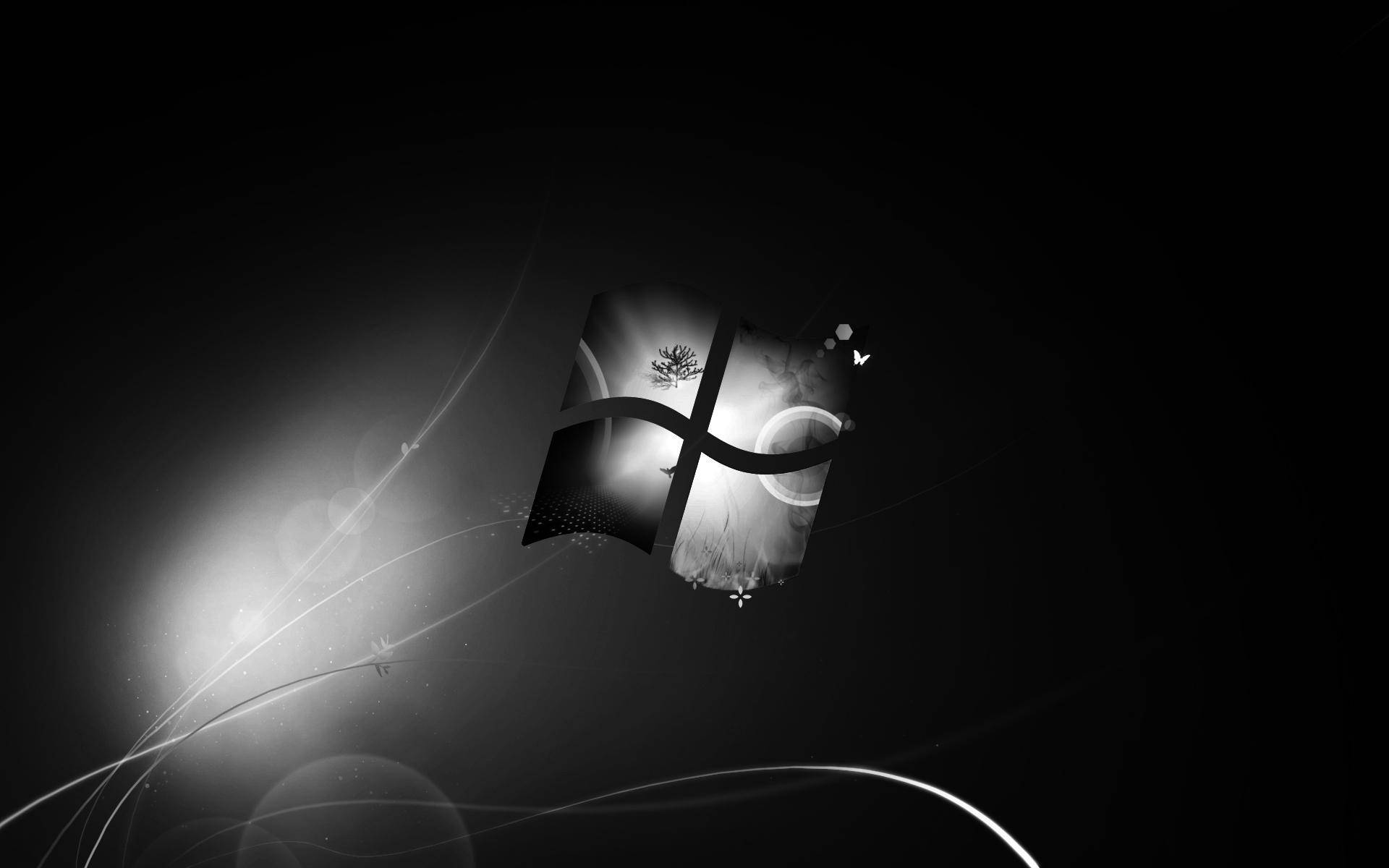 Dark Windows, Windows logo, monochrome, Full HD Desktop Wallpaper