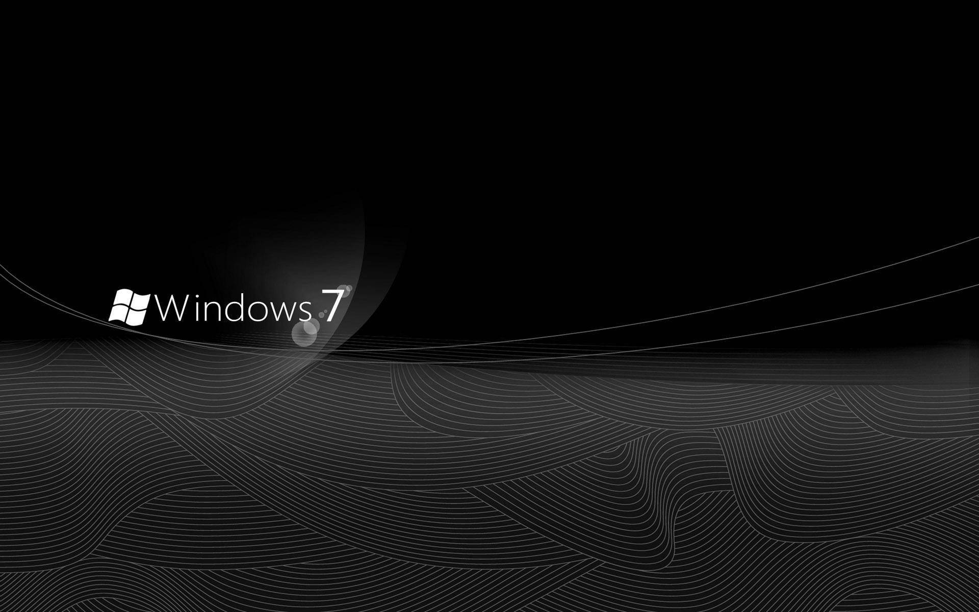 Windows 7 logo, black background, flowing white line patterns, Full HD Desktop Wallpaper