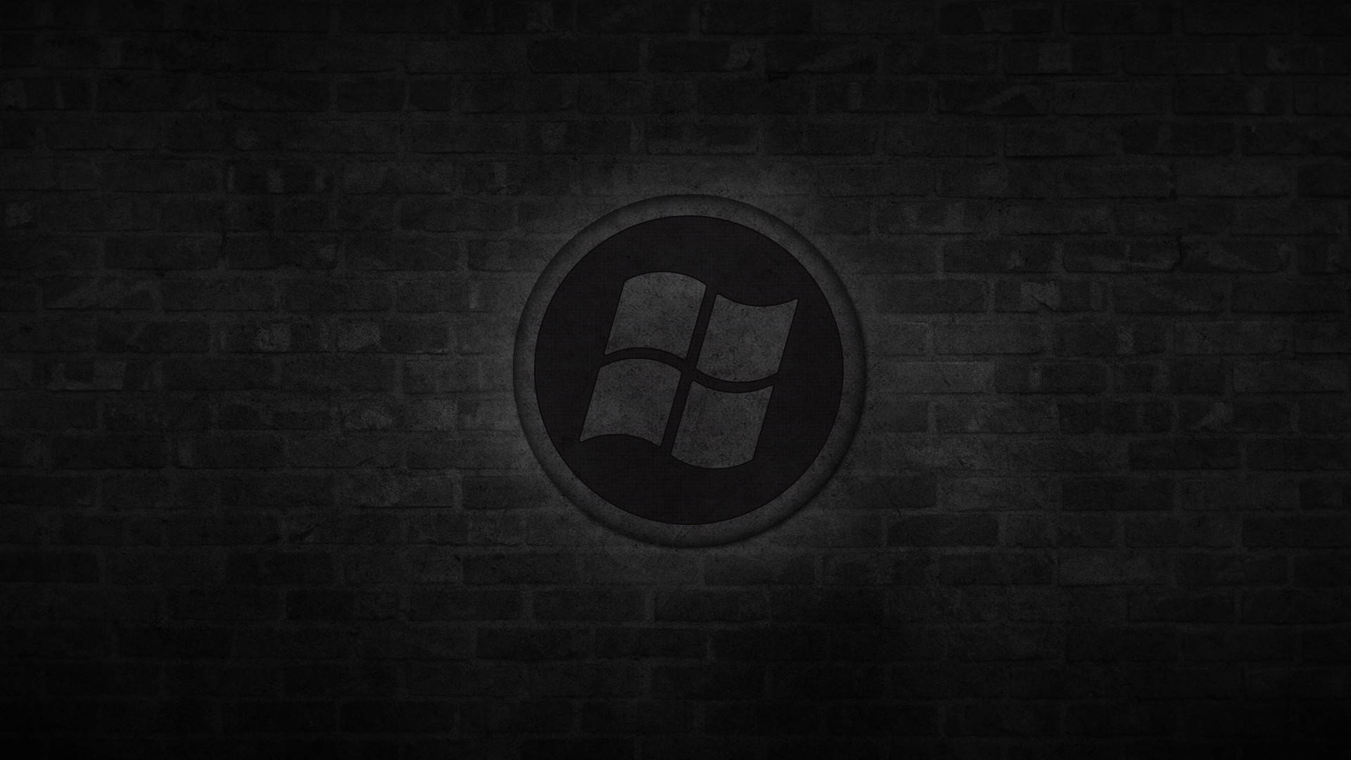 Dark Windows, Windows logo, dark brick wall, Full HD Desktop Wallpaper