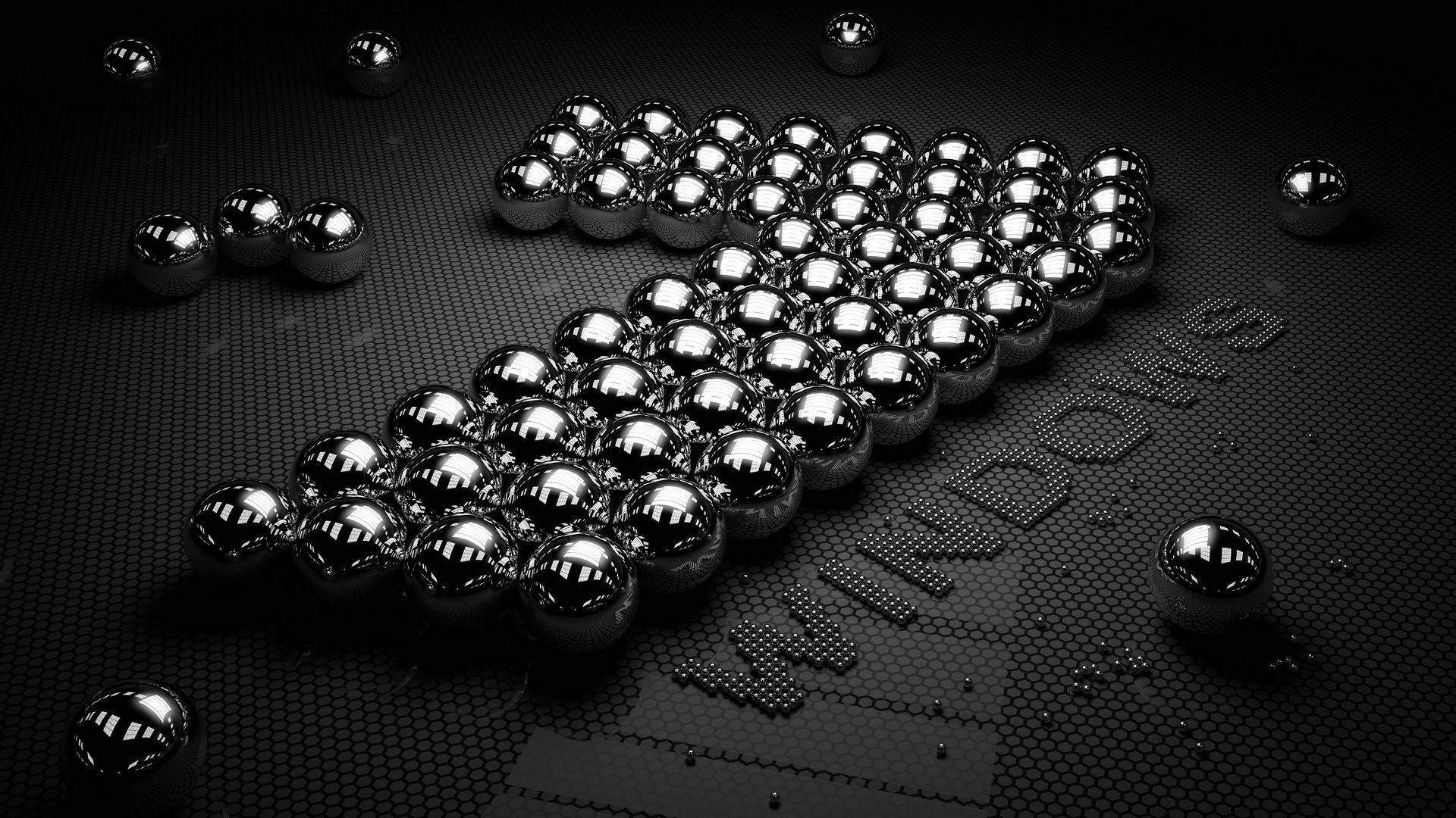 Dark Windows 7, chrome spheres, hexagonal grid, Full HD Desktop Wallpaper