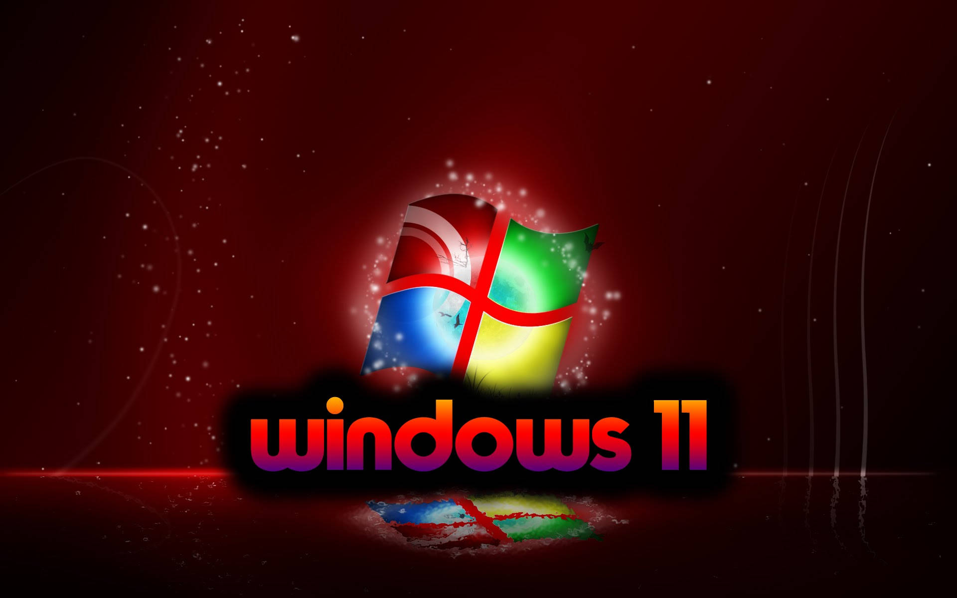 Windows 11, dark red glow, cosmic background, Full HD Desktop Wallpaper