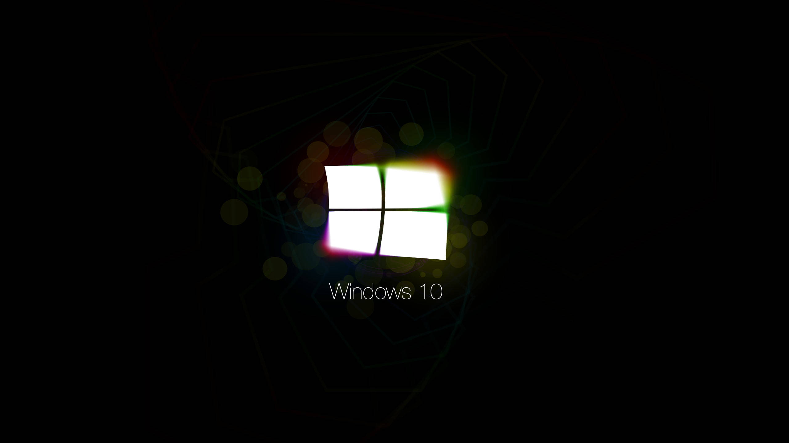 Windows 10 logo, rainbow lens flare, dark background, 2K Desktop Wallpaper