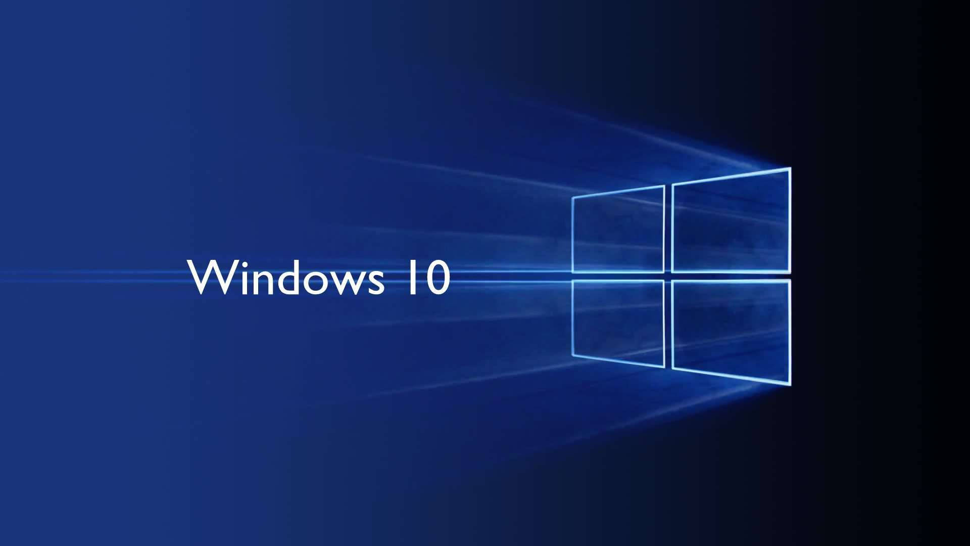 Windows 10, blue light rays, dark blue gradient background, Full HD Desktop Wallpaper
