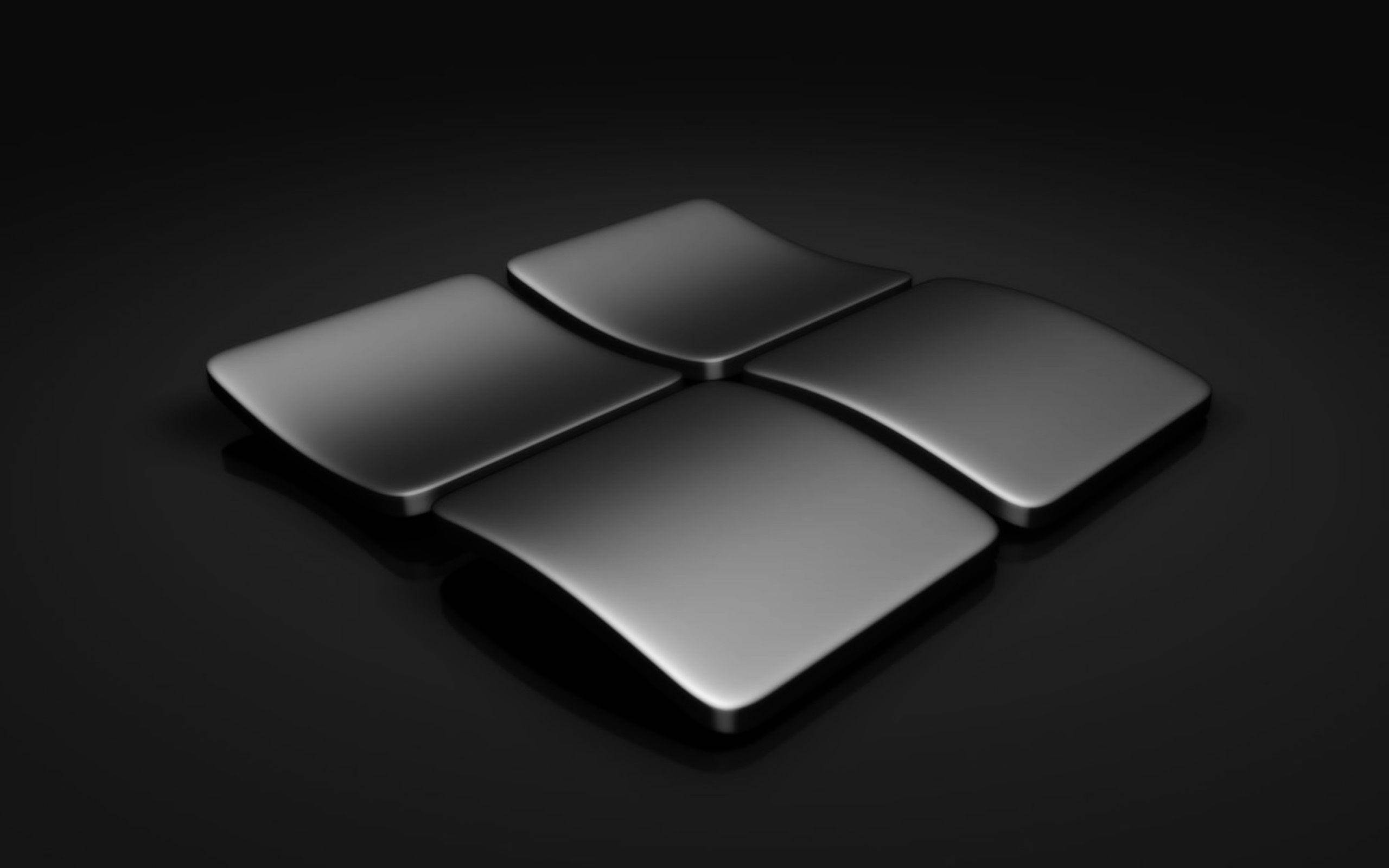 Windows logo, sleek metallic, deep black background, 2K Desktop Wallpaper