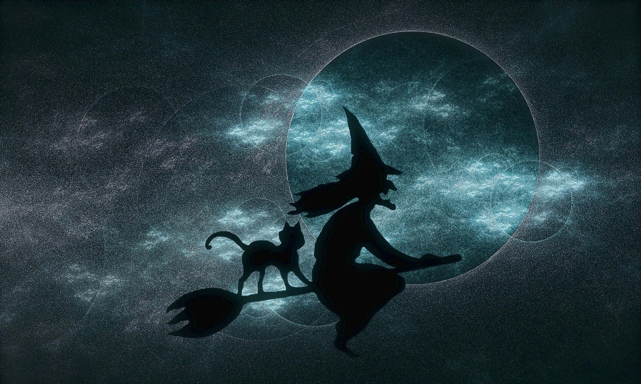 Dark Witch, glowing moon, mystical night sky, 2K Desktop Wallpaper
