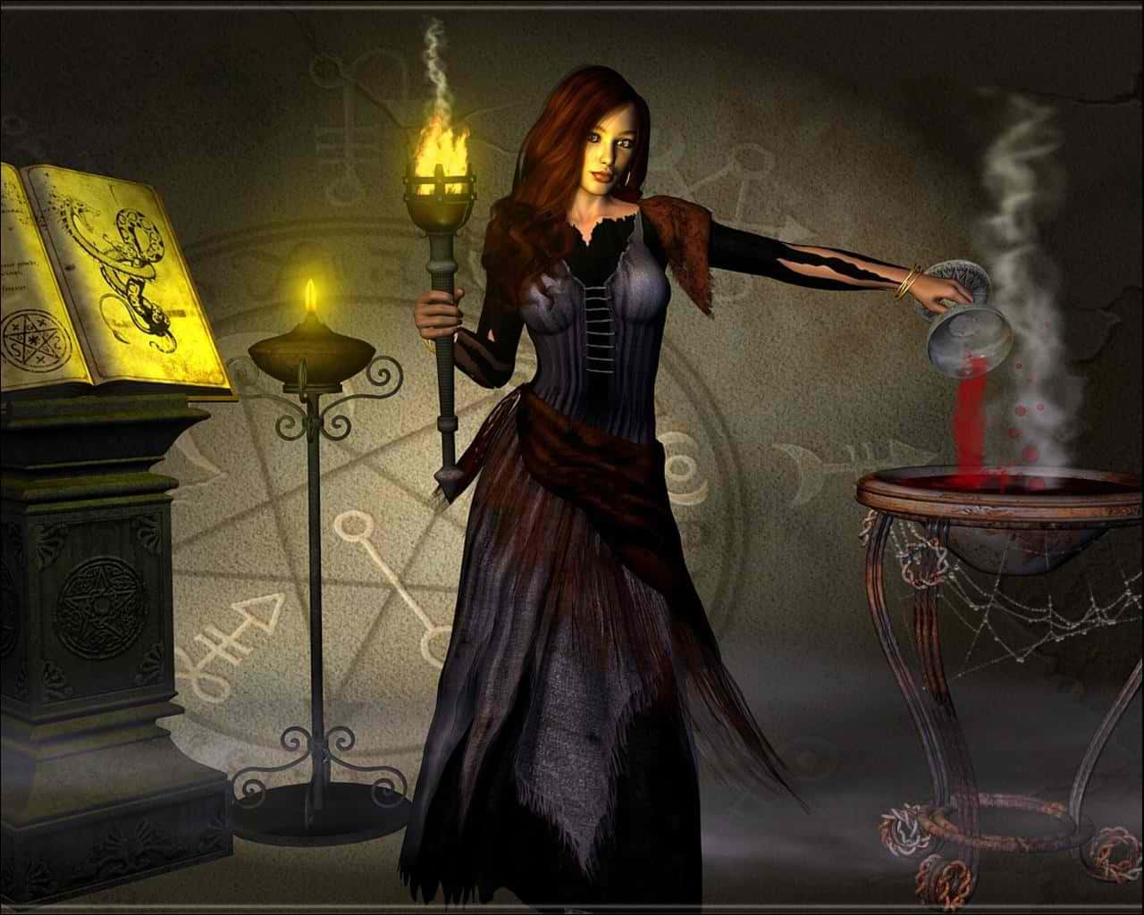 Dark Witch, corseted gown, red liquid, HD Desktop Wallpaper