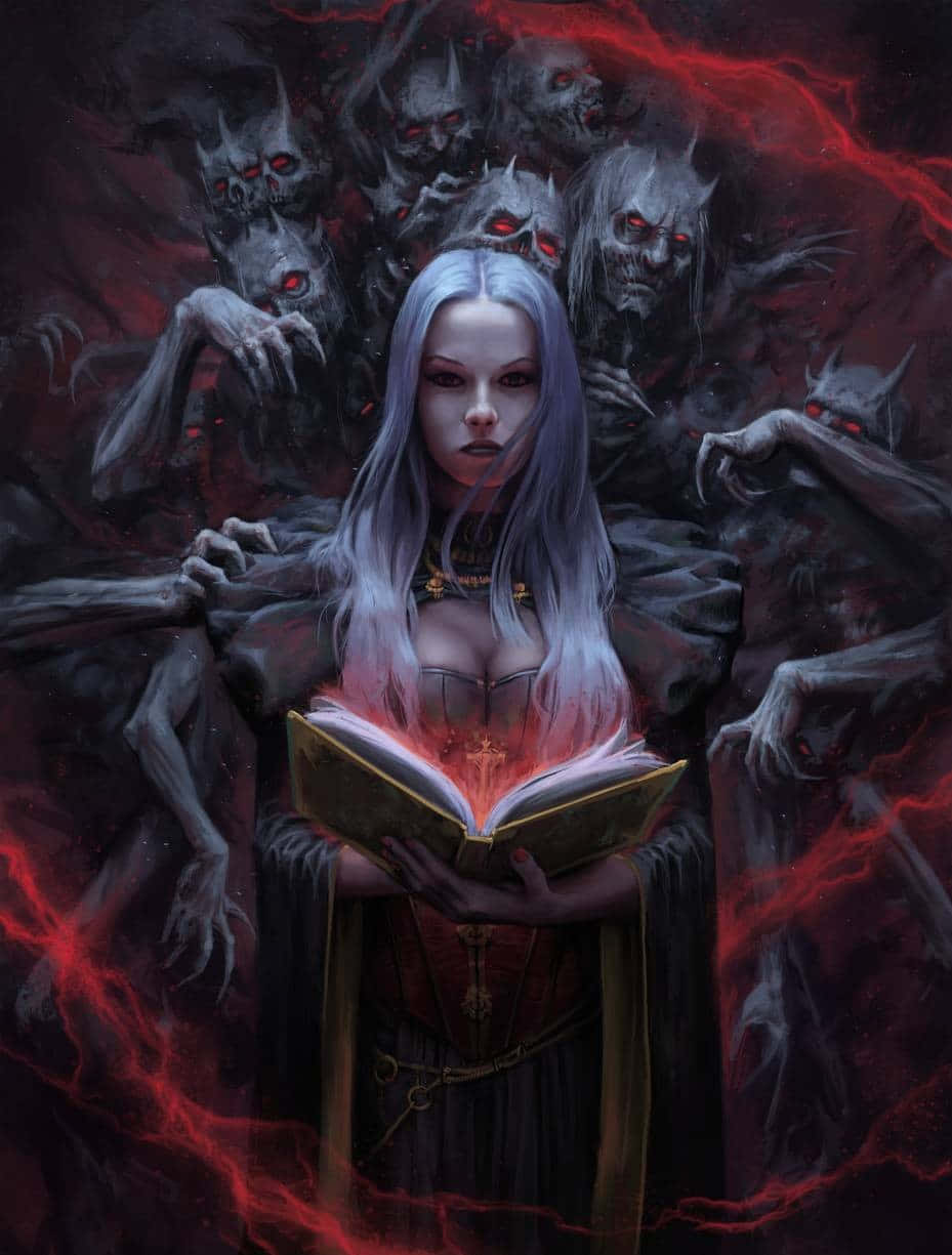Dark Witch, silver hair, glowing book, SD Phone Wallpaper