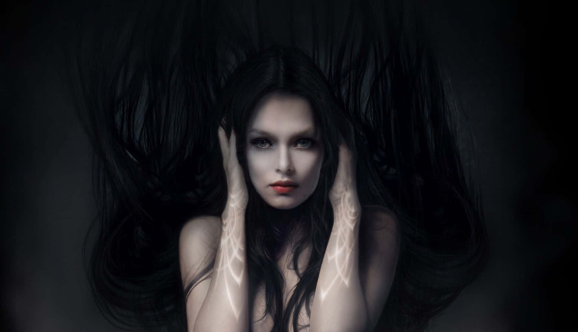 Dark Witch, haunted forest, long dark hair, Full HD Desktop Wallpaper
