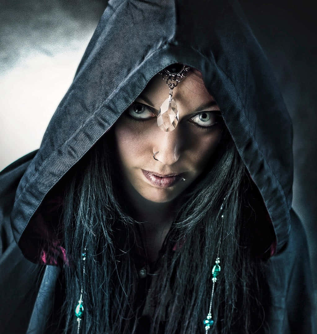 Dark Witch, hooded woman, piercing eyes, SD Phone Wallpaper