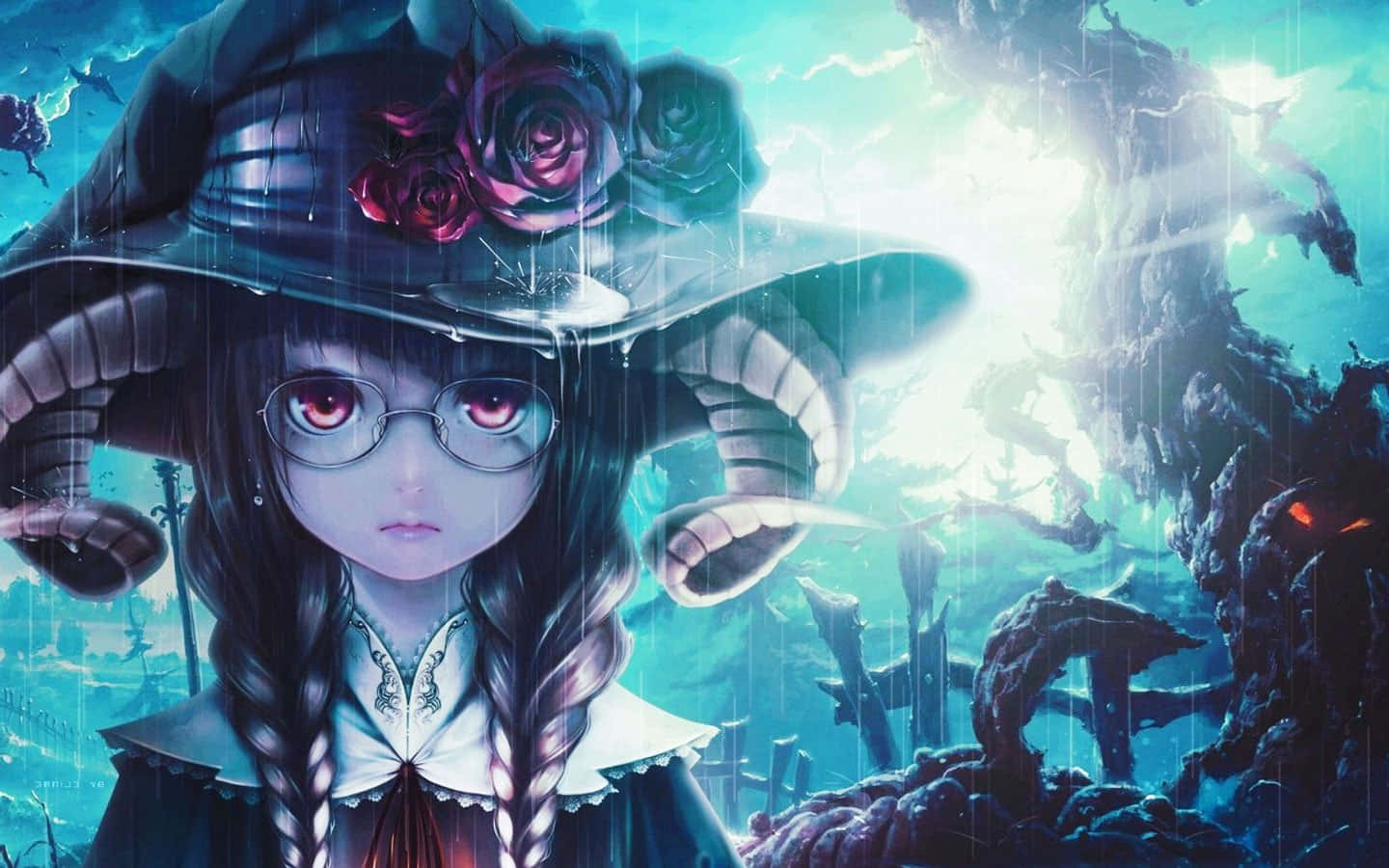 Dark Witch, red eyes, braided hair, HD Desktop Wallpaper