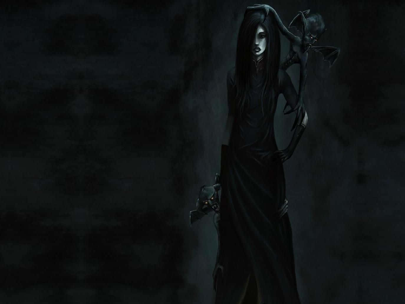 Dark Witch, Full Moon, black gown, HD Desktop Wallpaper
