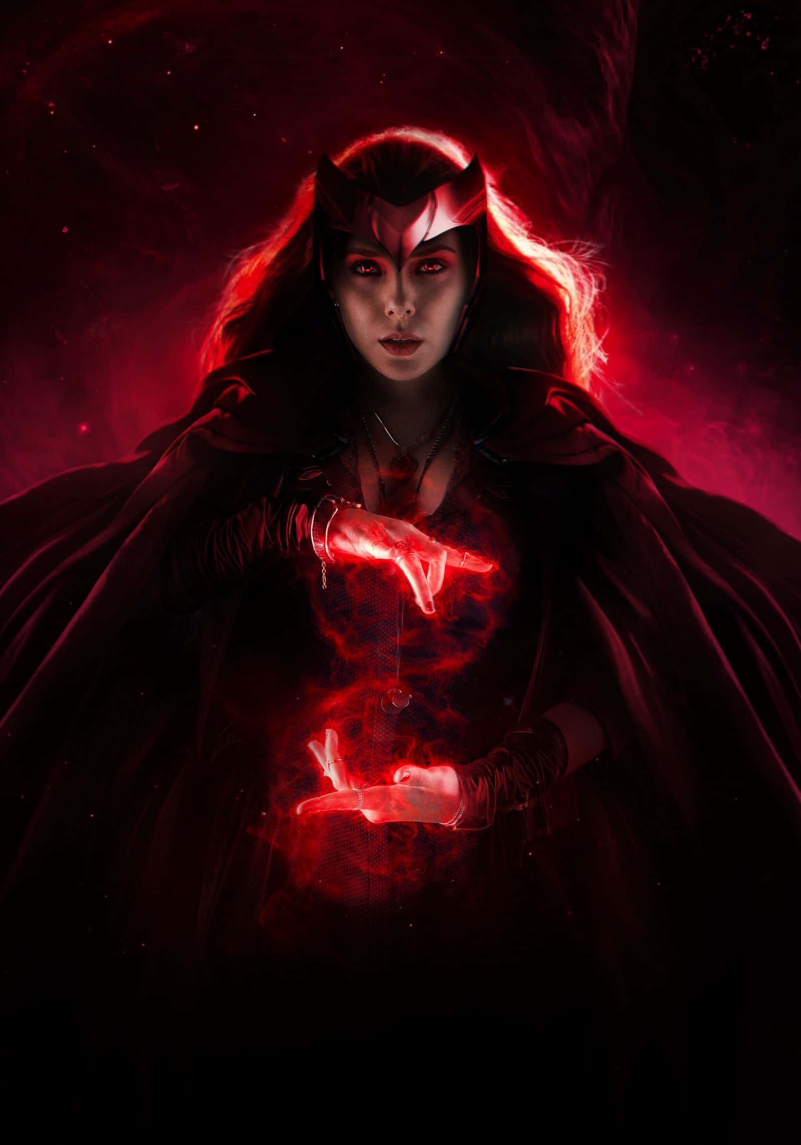 Dark Witch, black cloak, glowing red magic, Full HD Phone Wallpaper