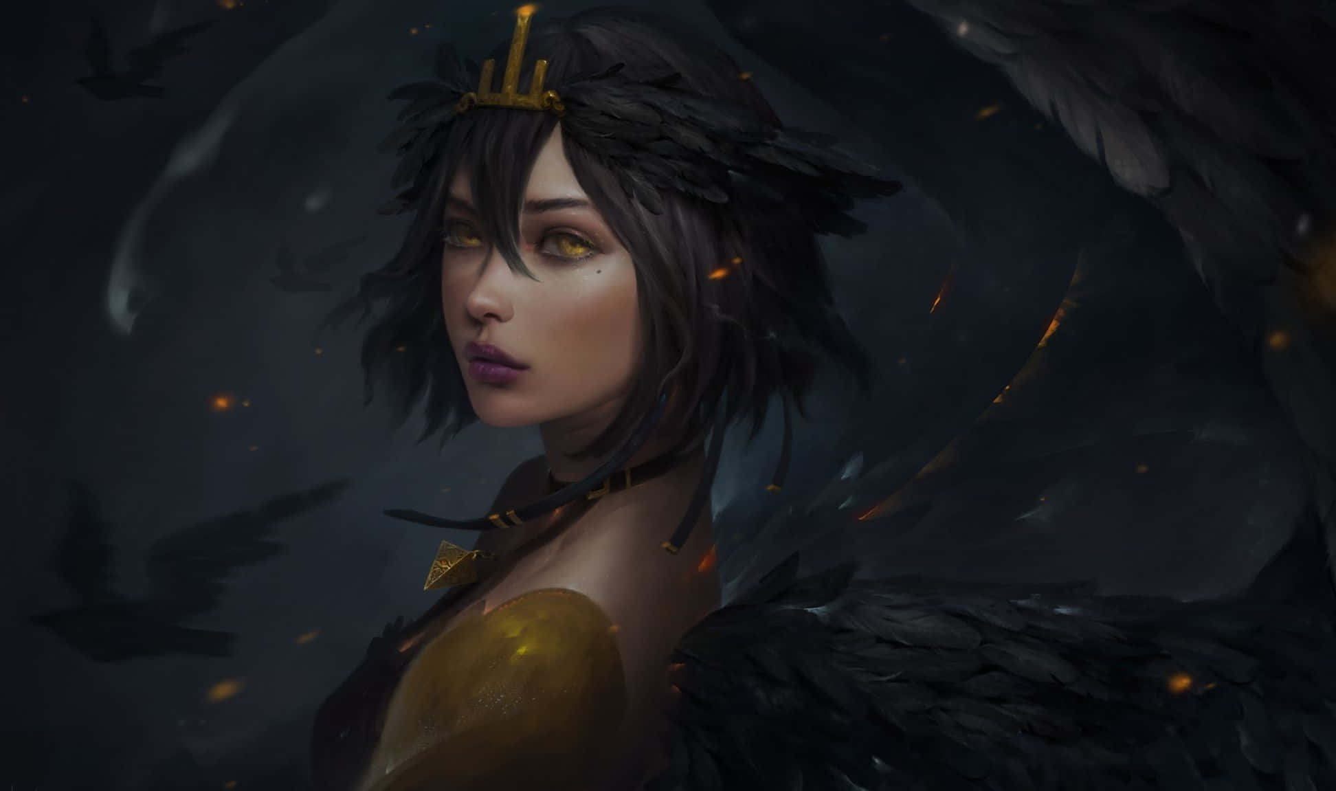 Dark Witch, 1944, golden eyes, Full HD Desktop Wallpaper