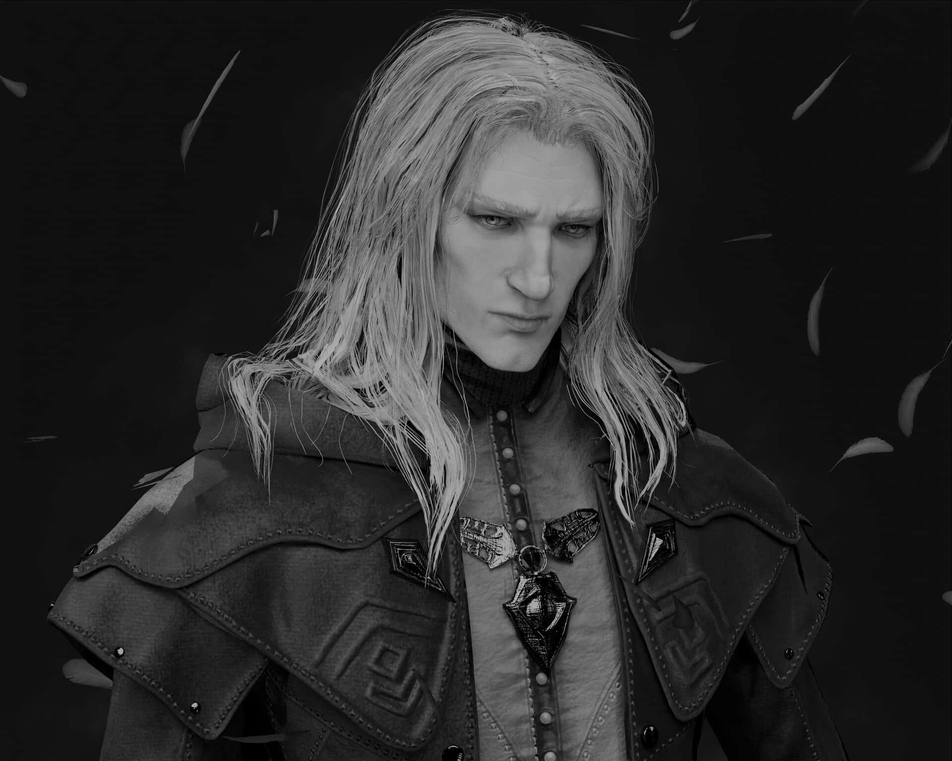 Dark Wizard, long silver hair, ornate armor, Full HD Desktop Wallpaper
