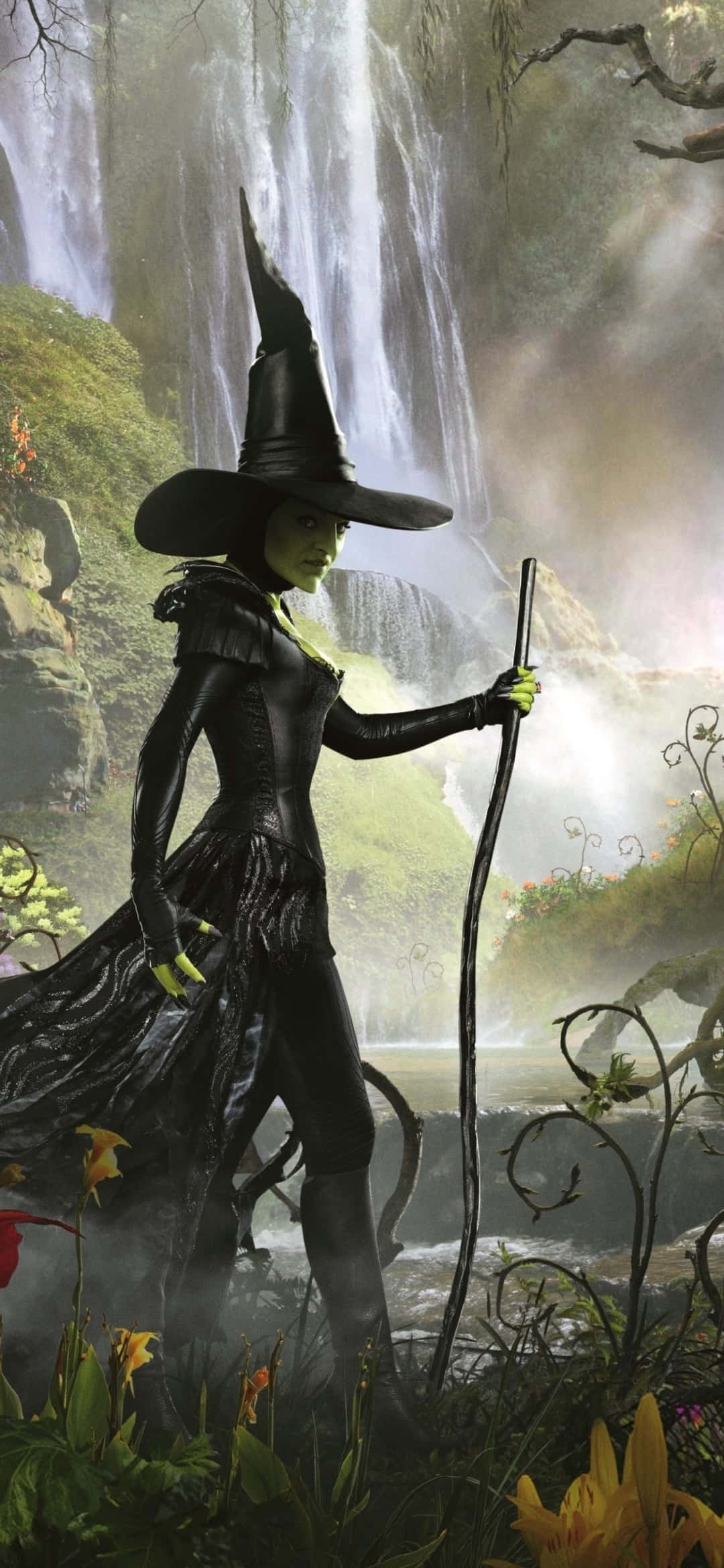 Dark Wizard, tall hat, misty waterfall, Full HD Phone Wallpaper