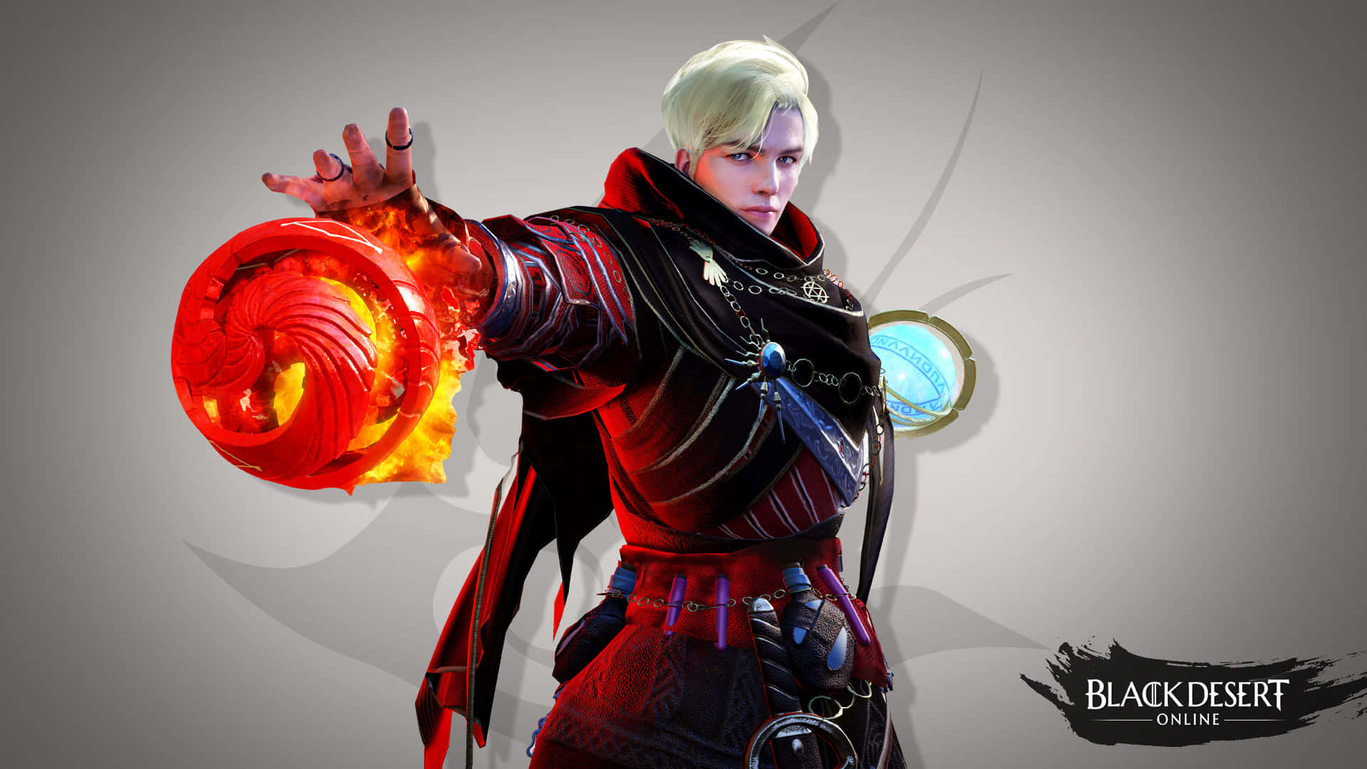 Dark Wizard, blonde-haired mage, red robes, Full HD Desktop Wallpaper