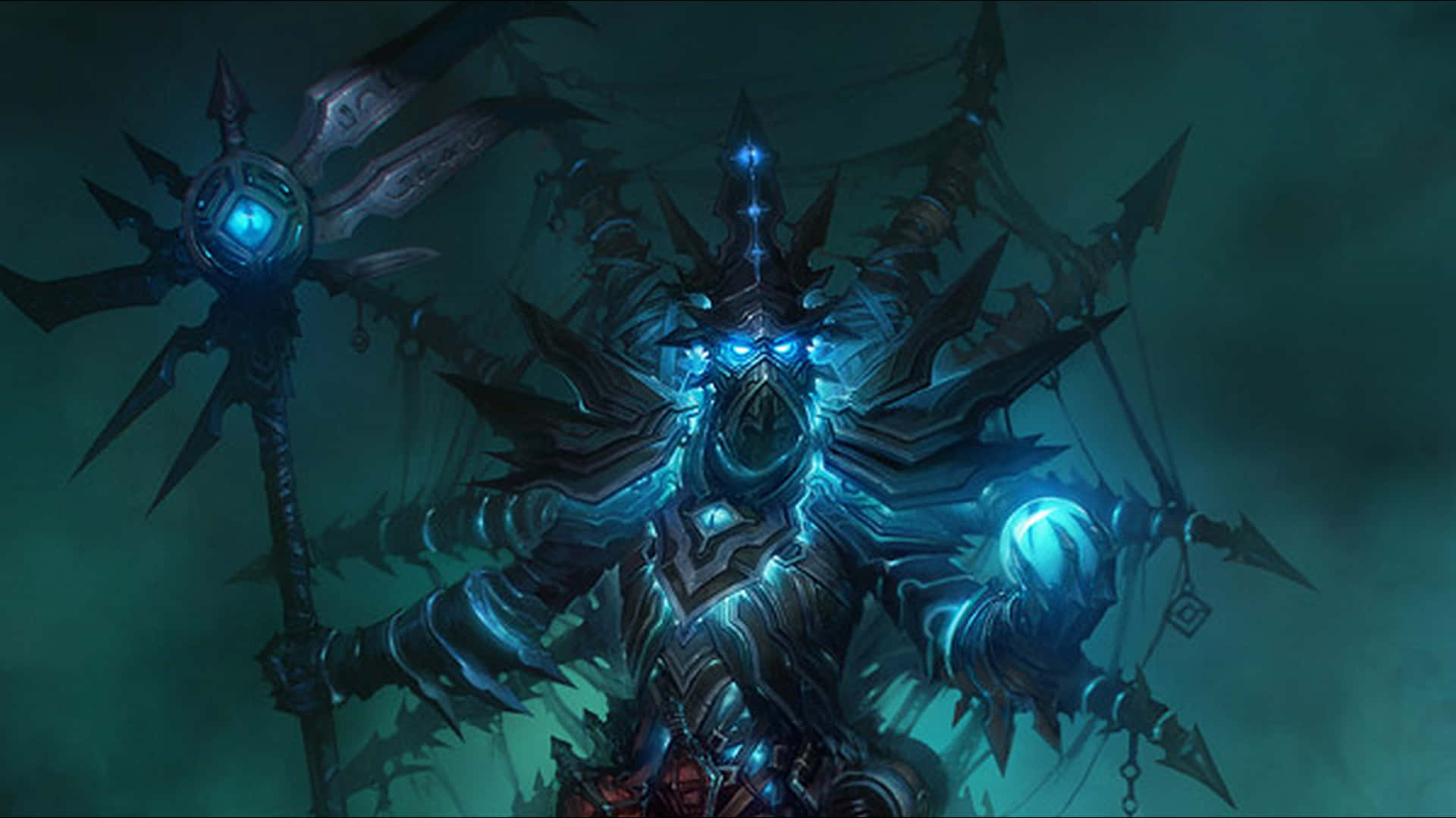 Dark Wizard, glowing blue eyes, armored demon, Full HD Desktop Wallpaper