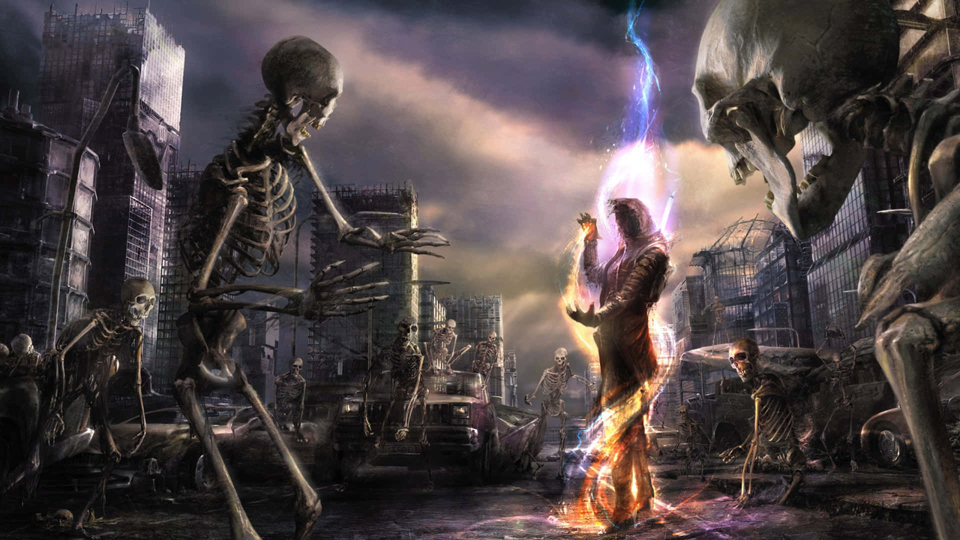 Dark Wizard, moonlight, stormy twilight sky, Full HD Desktop Wallpaper