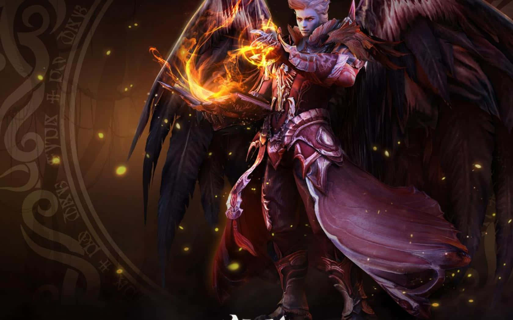 Dark Wizard, red armor, fiery magic, HD Desktop Wallpaper