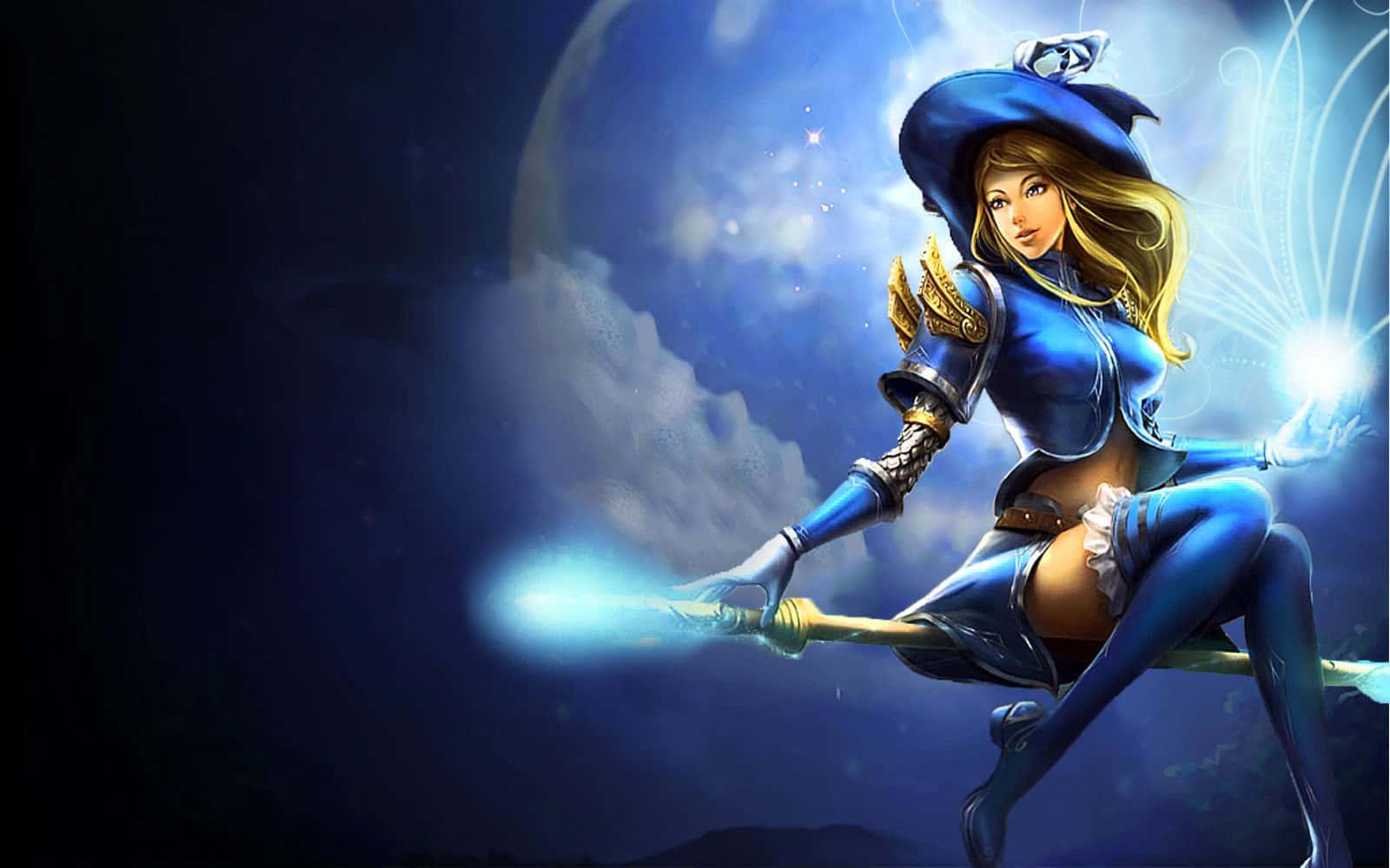 Dark Wizard, blue-clad female wizard, golden hair, HD Desktop Wallpaper