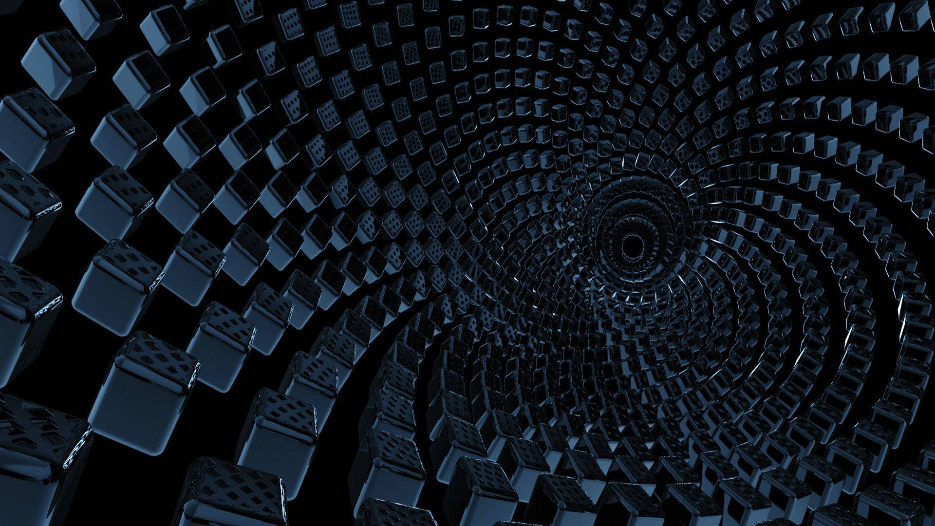 dark cubes, blue cubes, spiral tunnel, Full HD Desktop Wallpaper